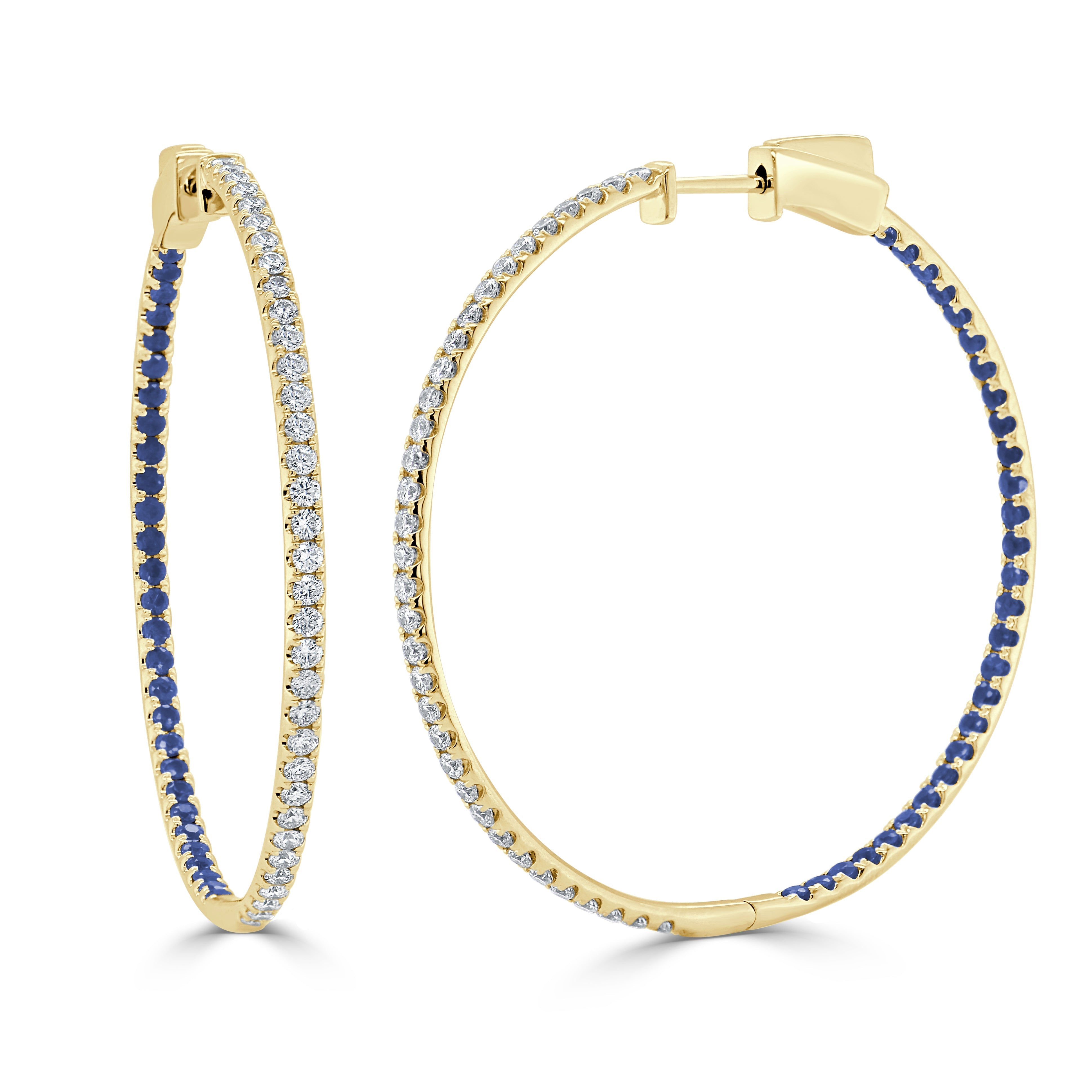 Half Diamond Half Sapphire Hoop Earrings