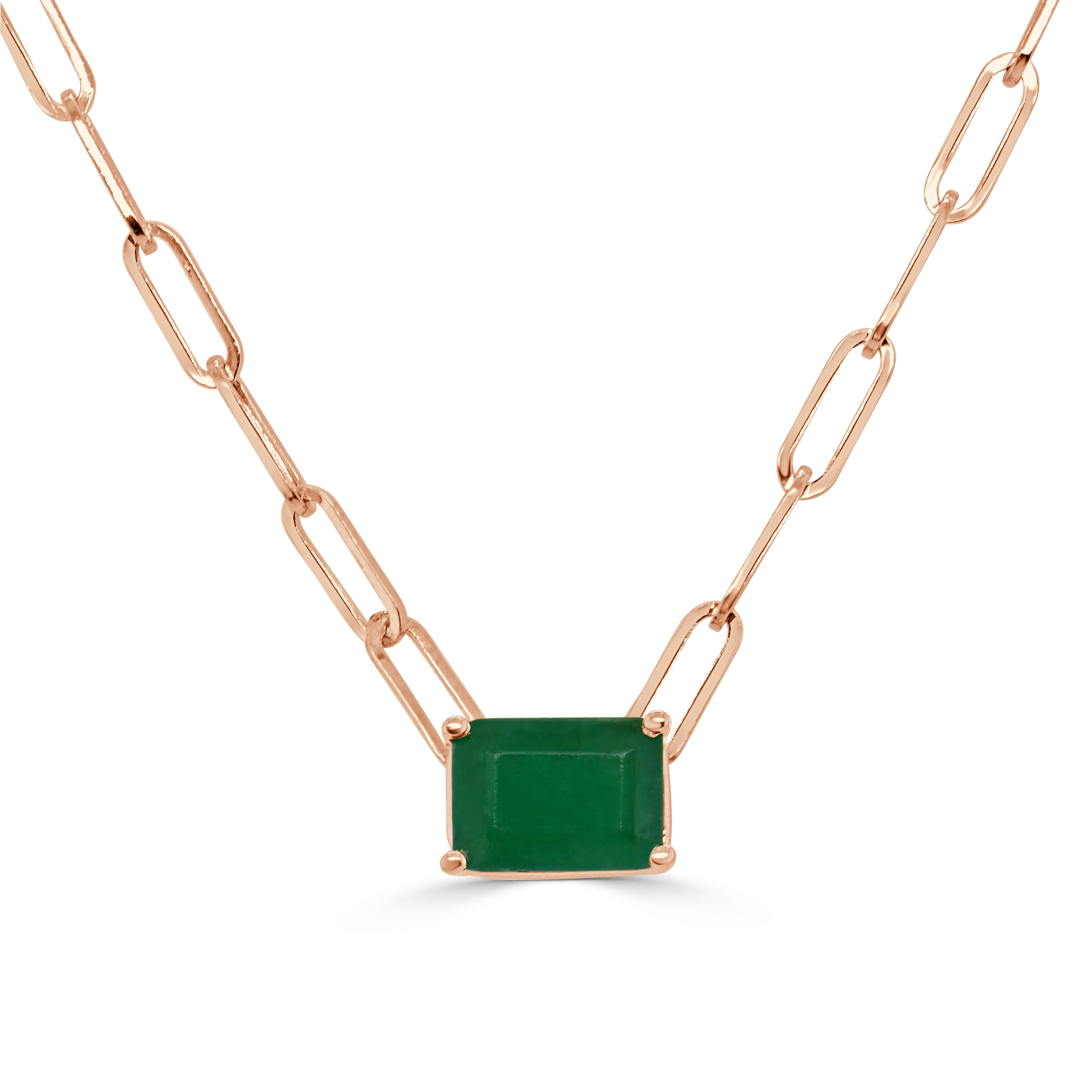 Emerald Paperclip Link Necklace