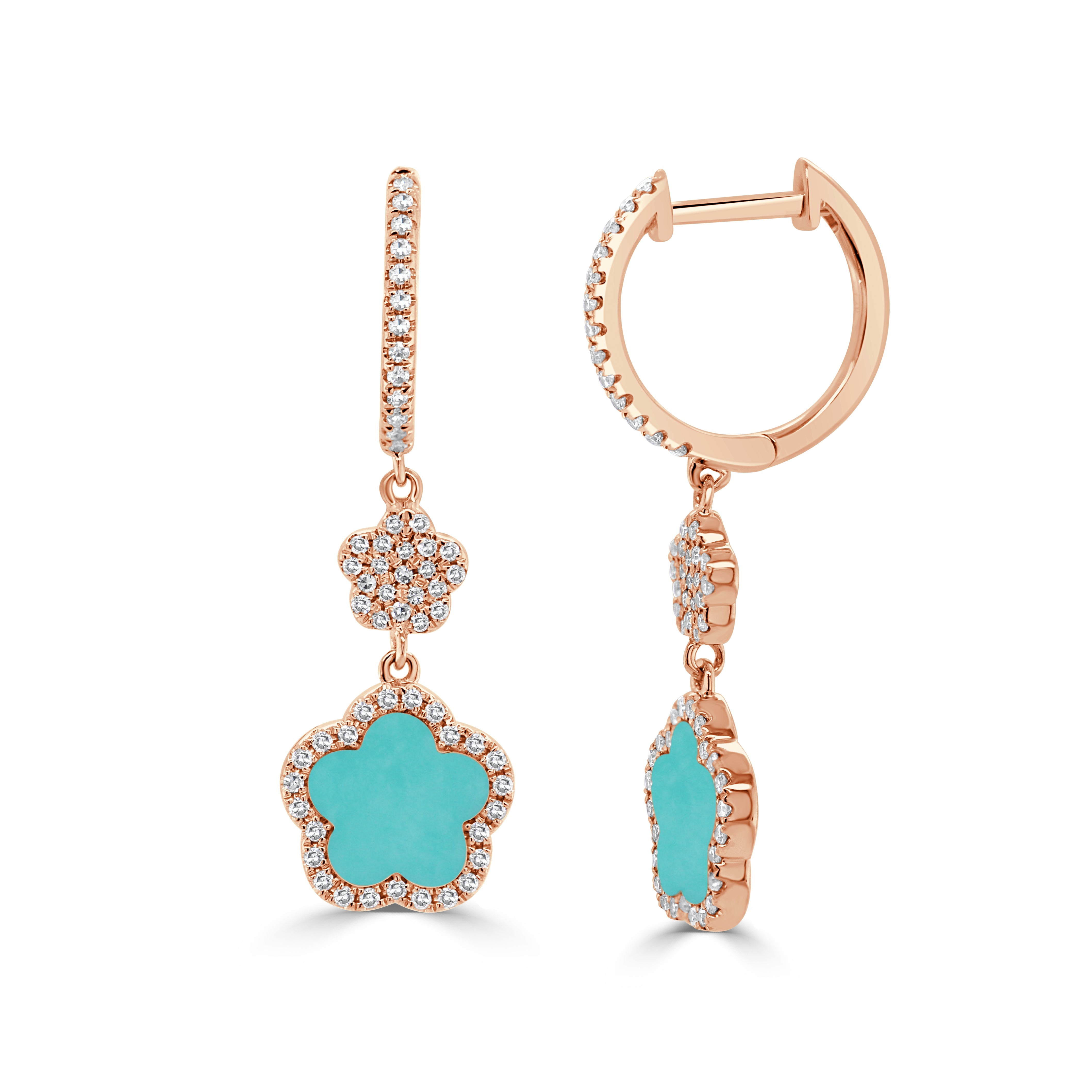 Diamond Turquoise Clover Earrings
