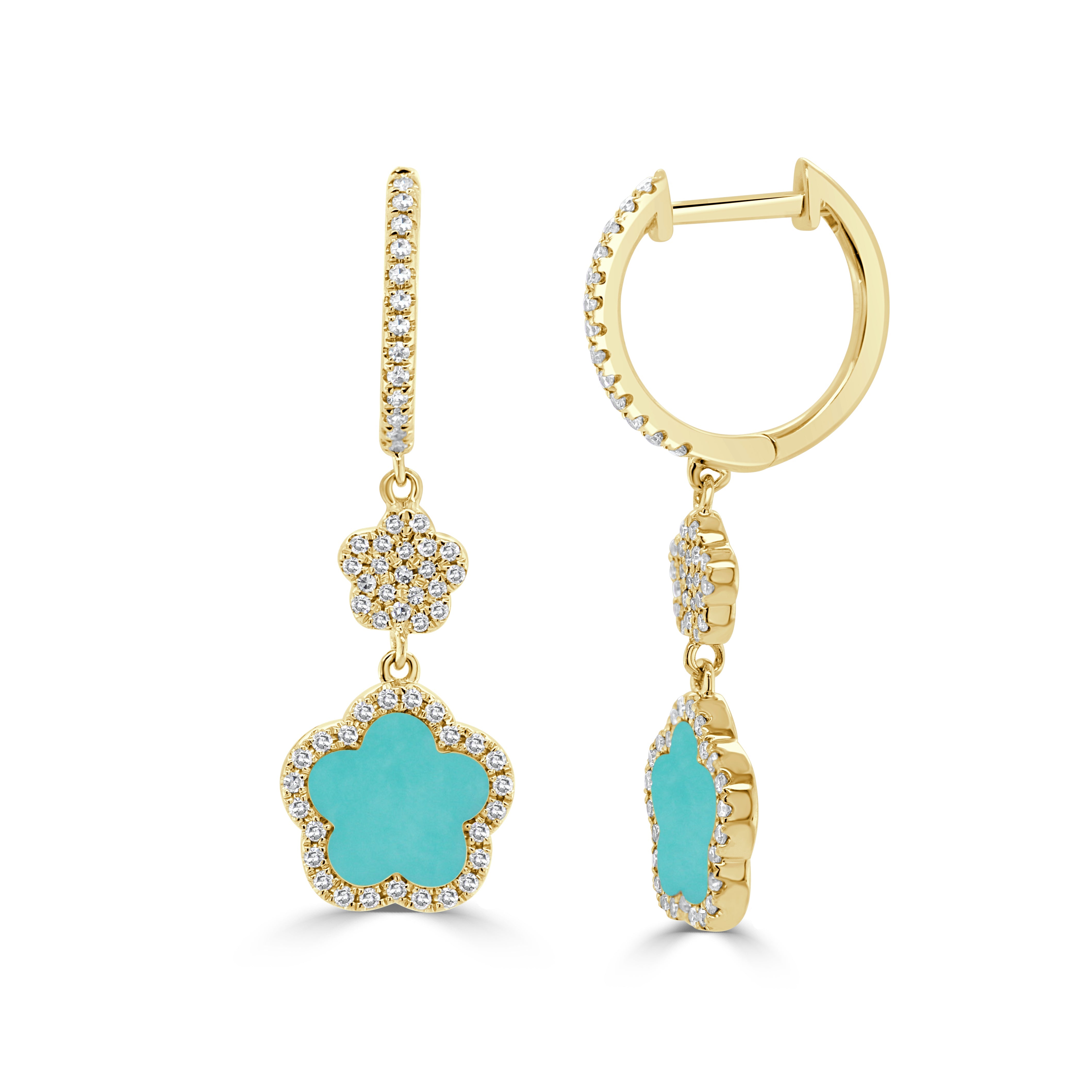 Diamond Turquoise Clover Earrings