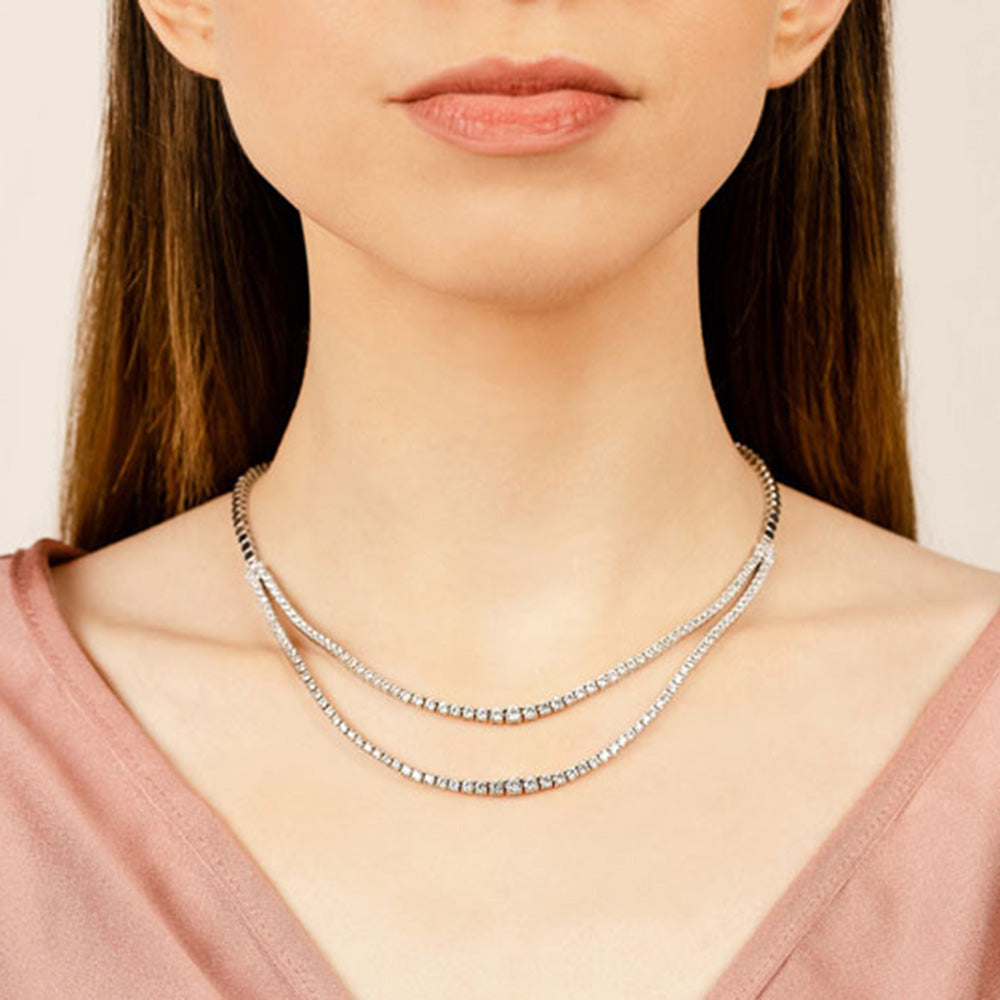 Spectacular Double Strand Diamond Tennis Necklace