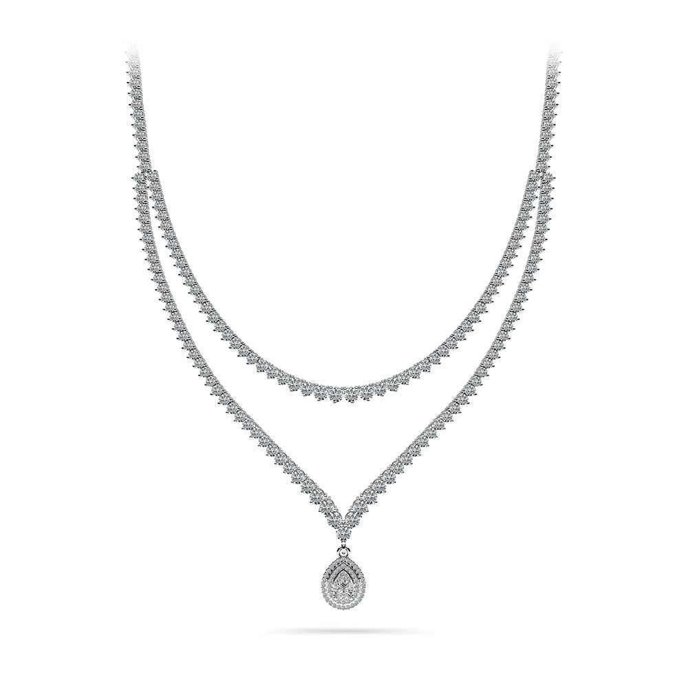 3 Prong Double Strand V Drop Diamond Necklace 