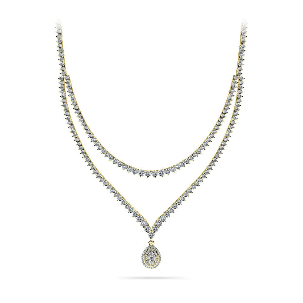 3 Prong Double Strand V Drop Diamond Necklace 