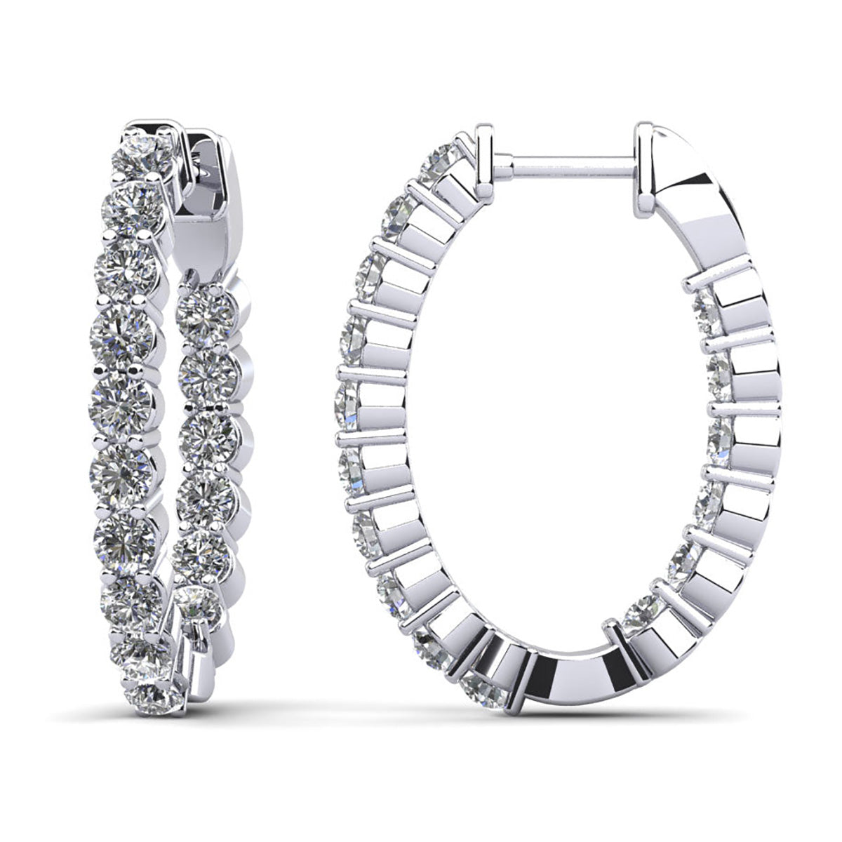 Oval Shaped Classic Diamond Hoop Earrings Petite