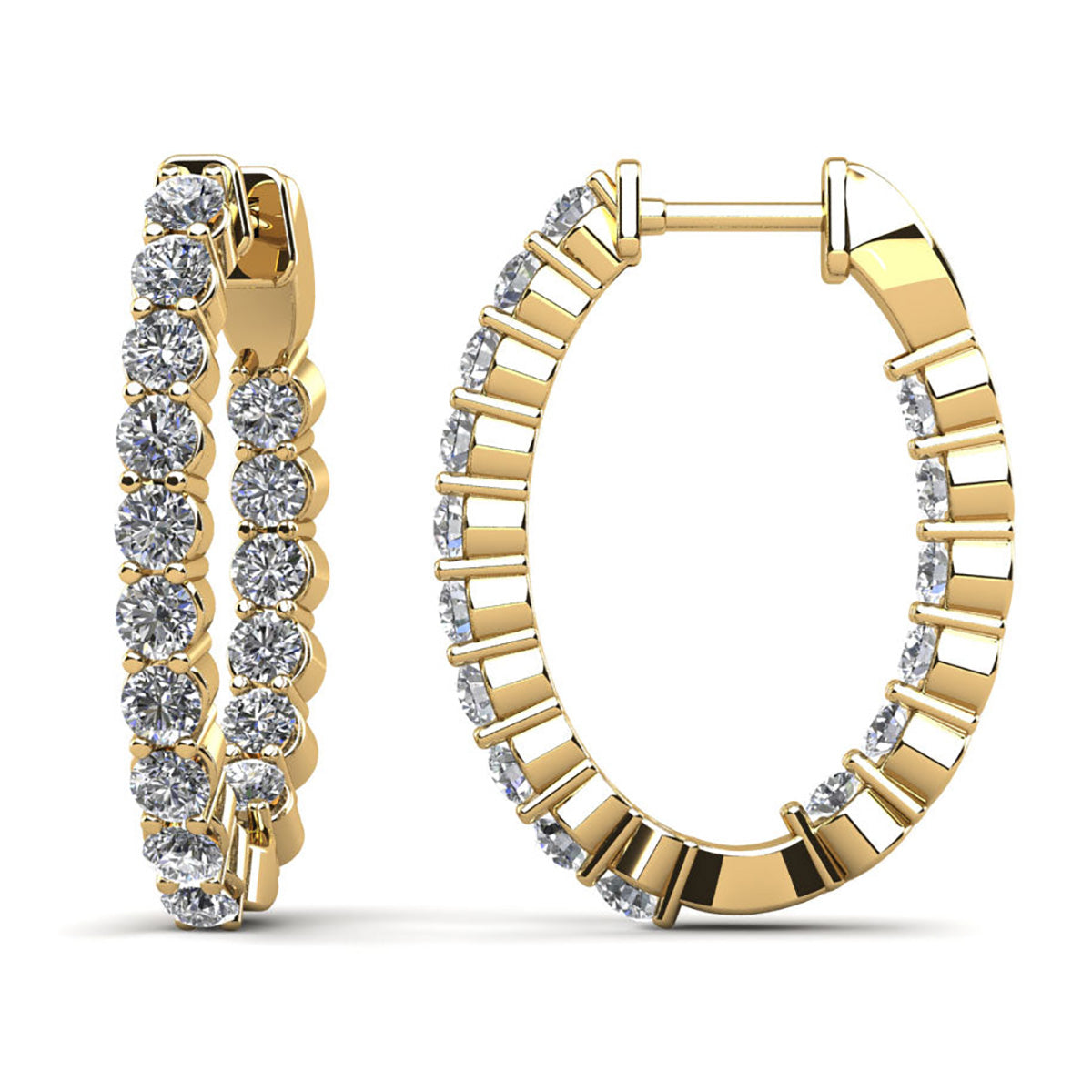 Oval Shaped Classic Diamond Hoop Earrings Petite