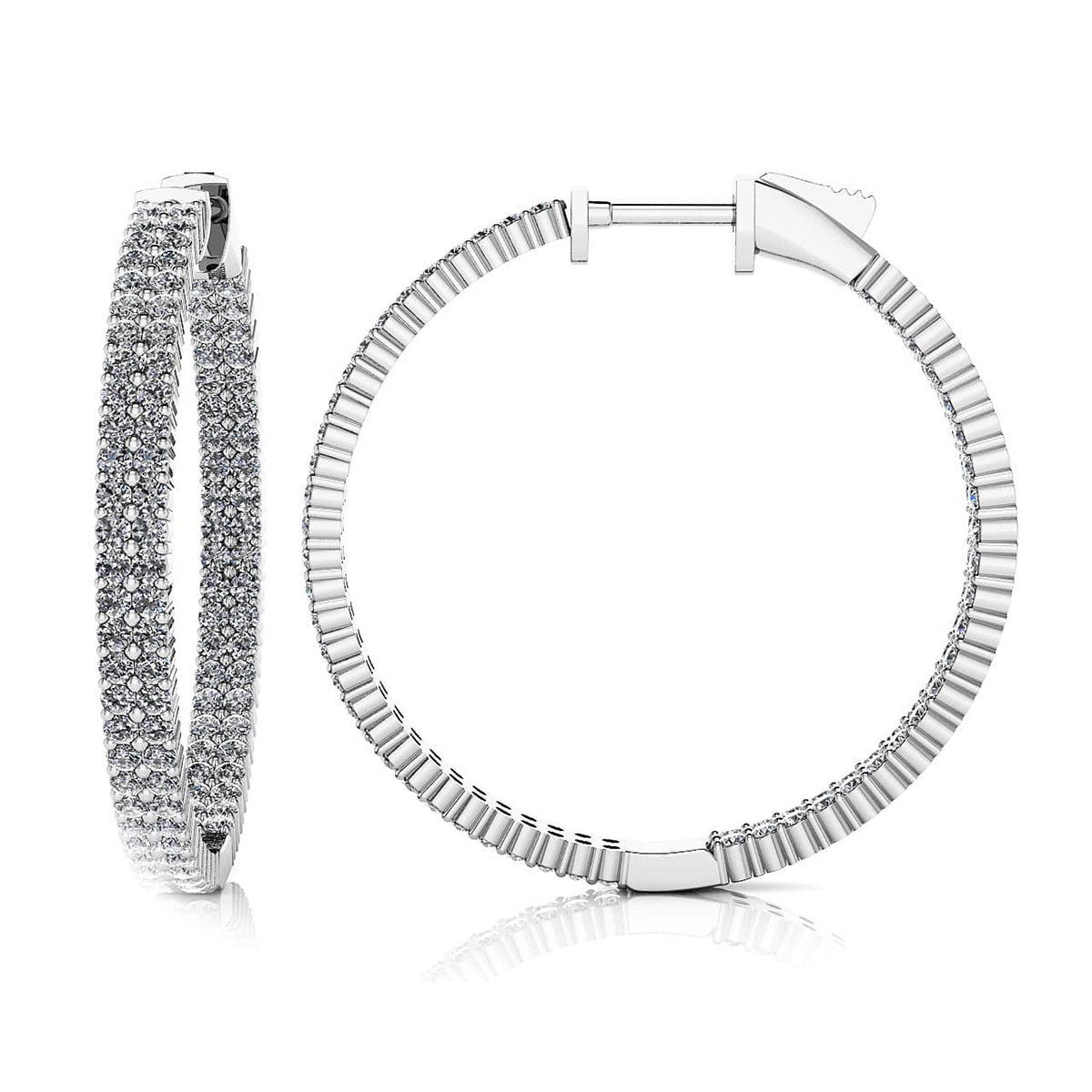 Double Row Inside Out Diamond Hoop Earrings Medium