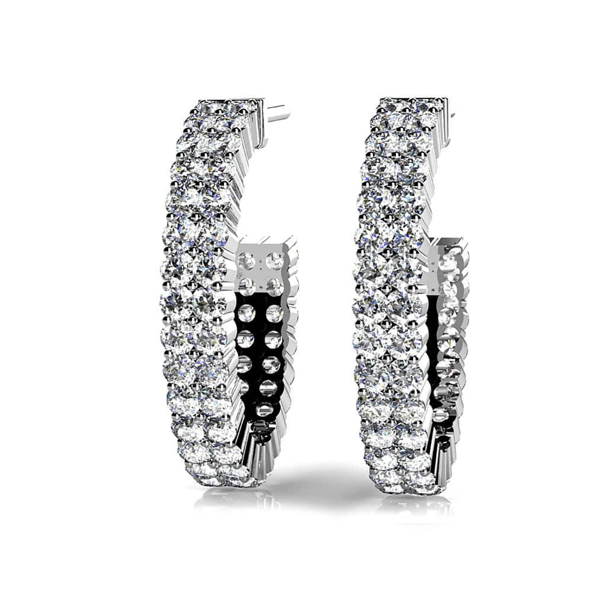 Two Row Diamond Open Hoop Earrings