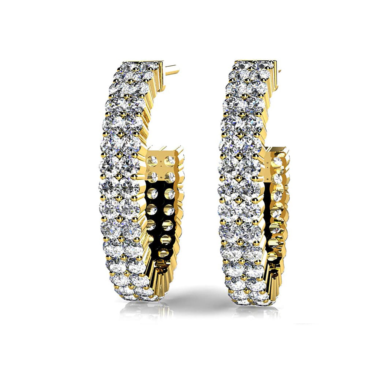 Two Row Diamond Open Hoop Earrings
