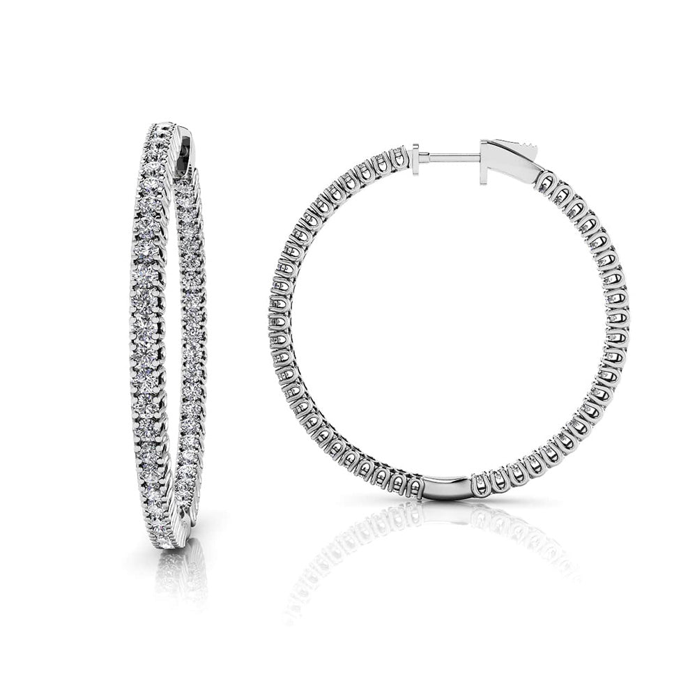 Elegant Curved Prong Diamond Hoop Earrings Large