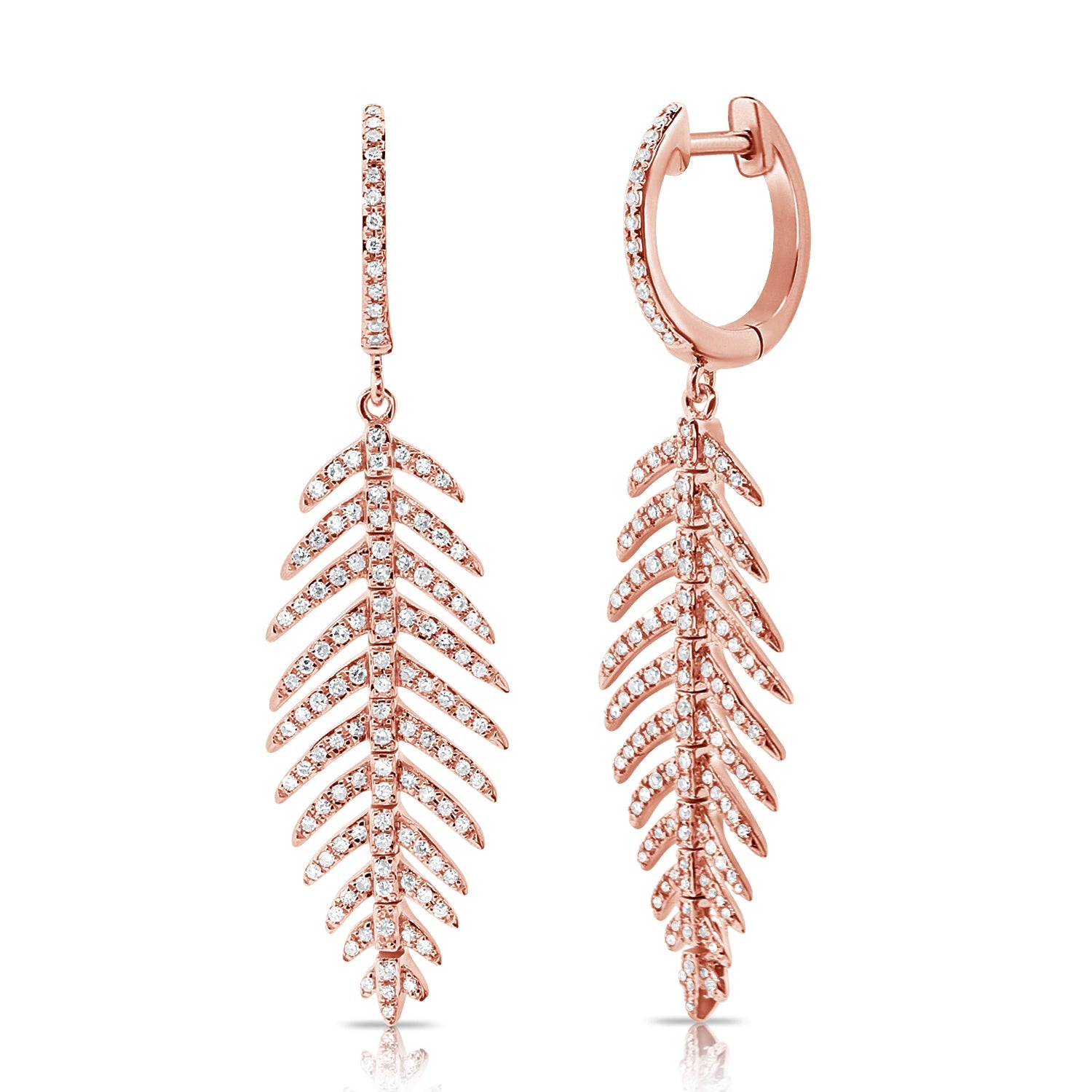 Diamond Feather Dangle Earrings