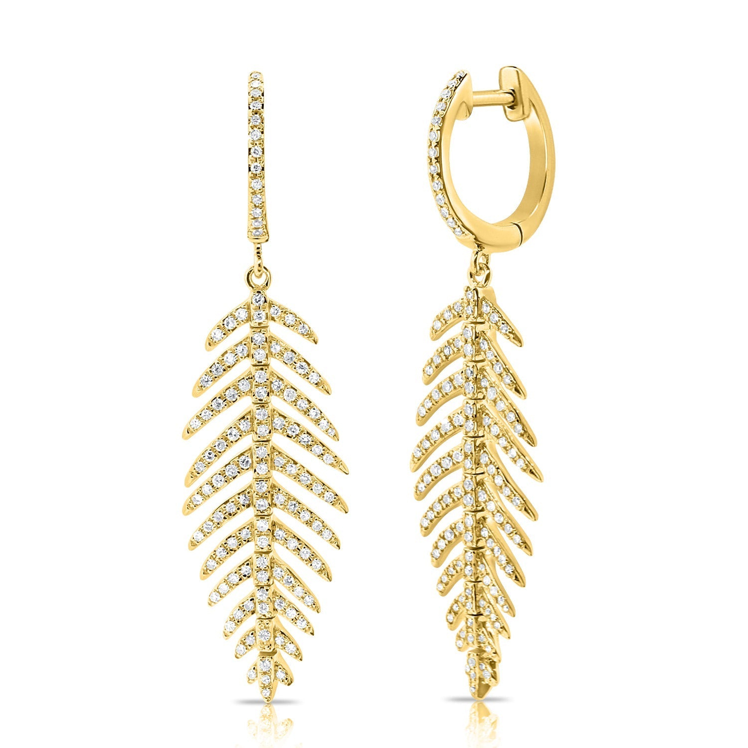Diamond Feather Dangle Earrings