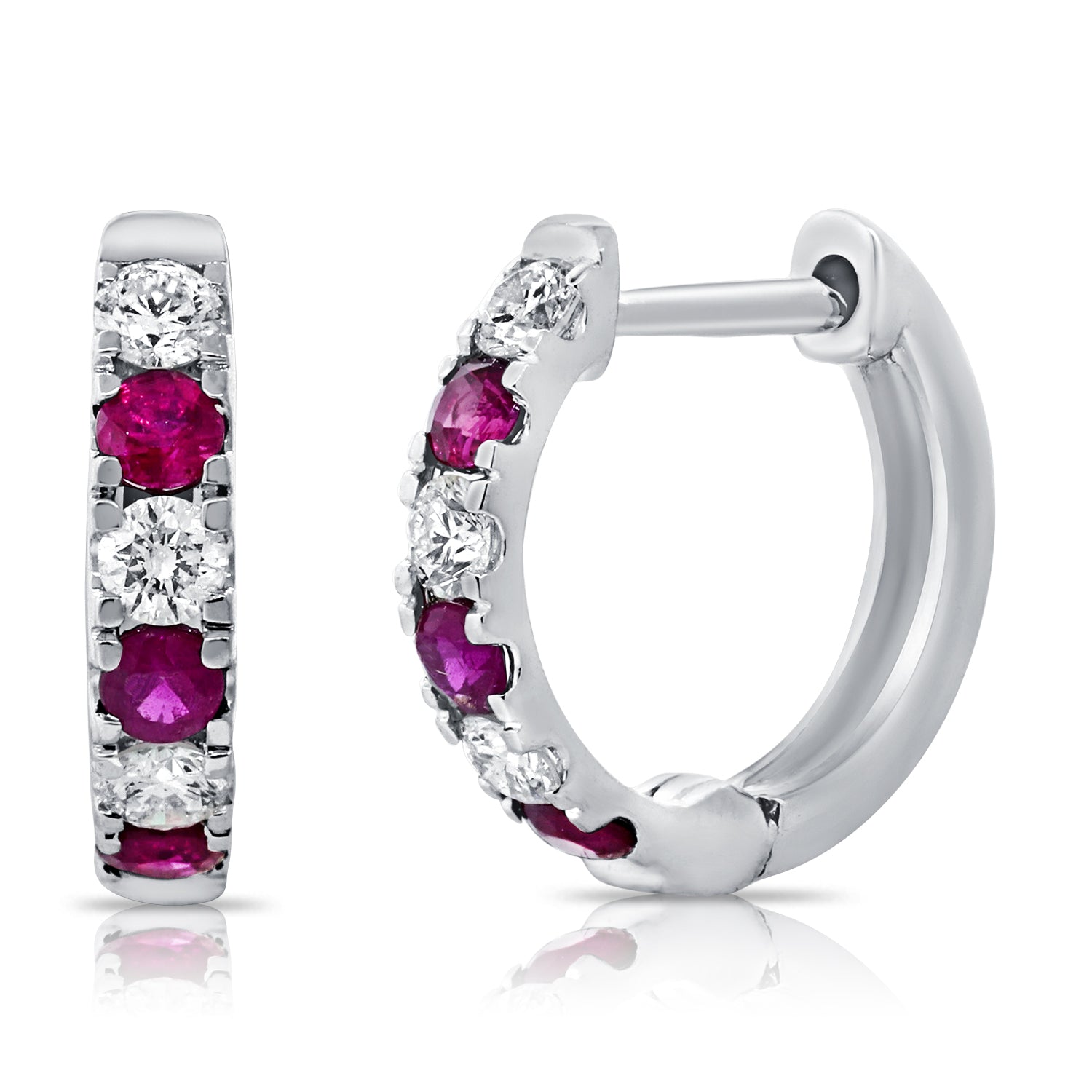 Diamond Ruby Alternating Huggie Earrings