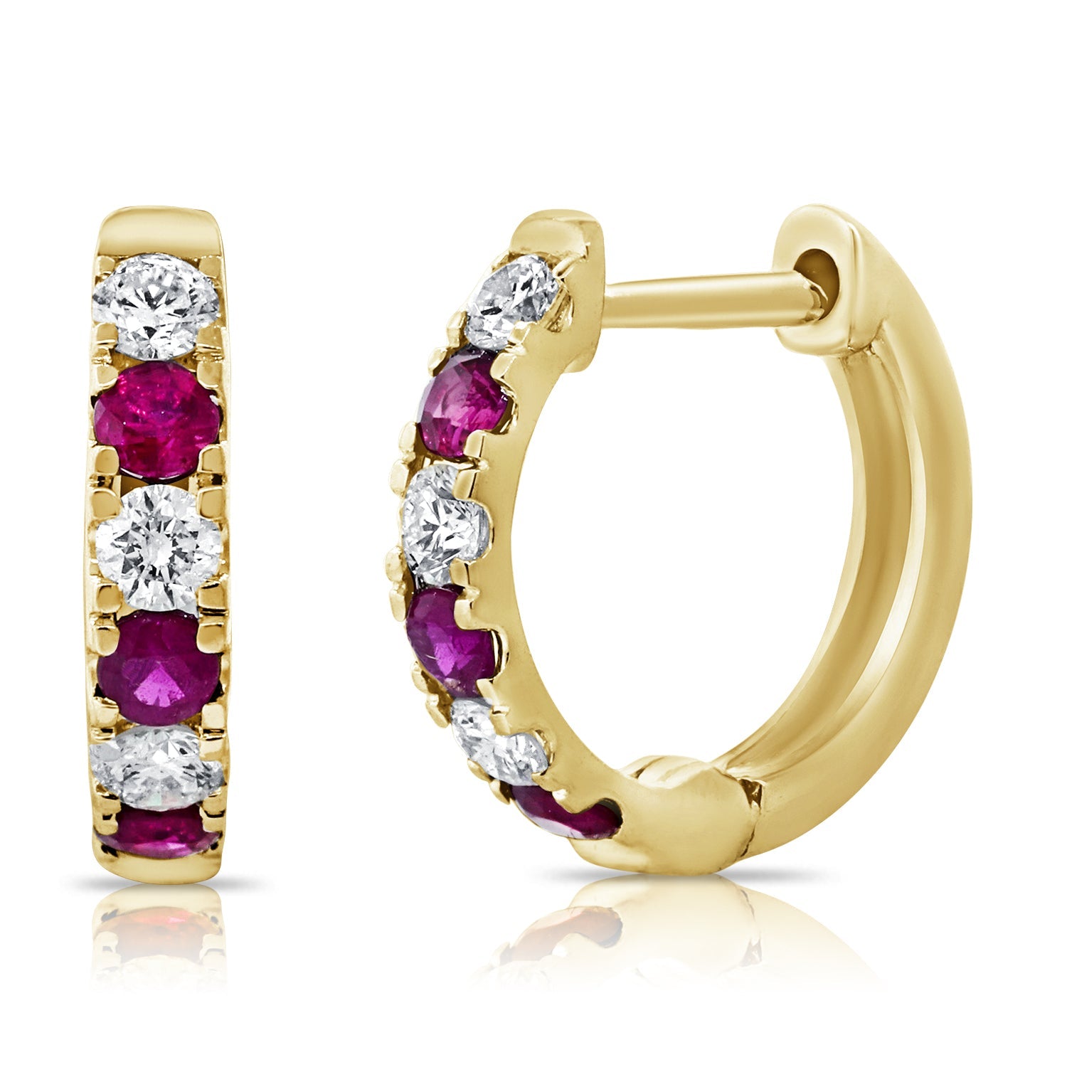 Diamond Ruby Alternating Huggie Earrings