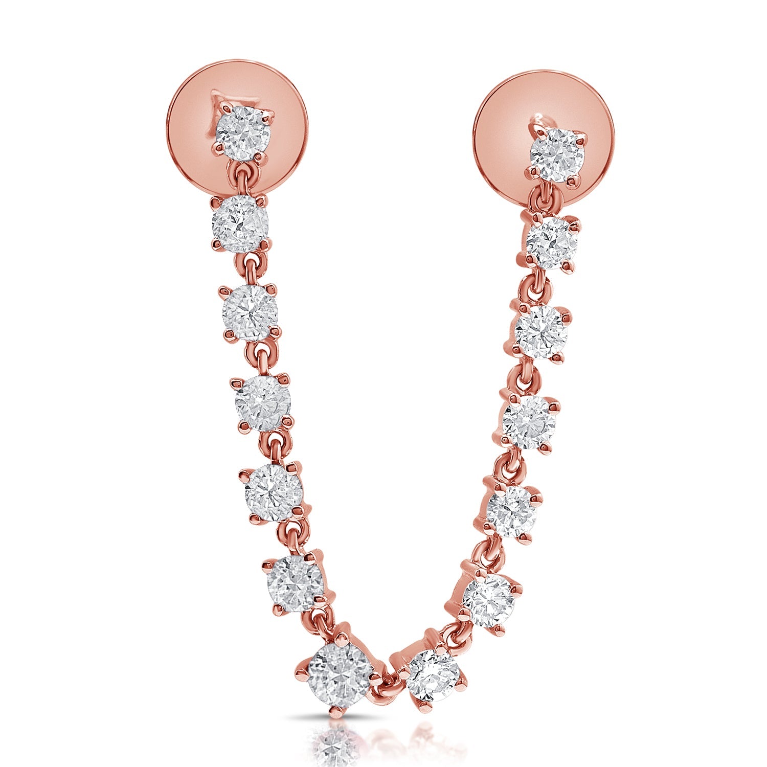 Diamond Stud Chain Double-Hole Earring