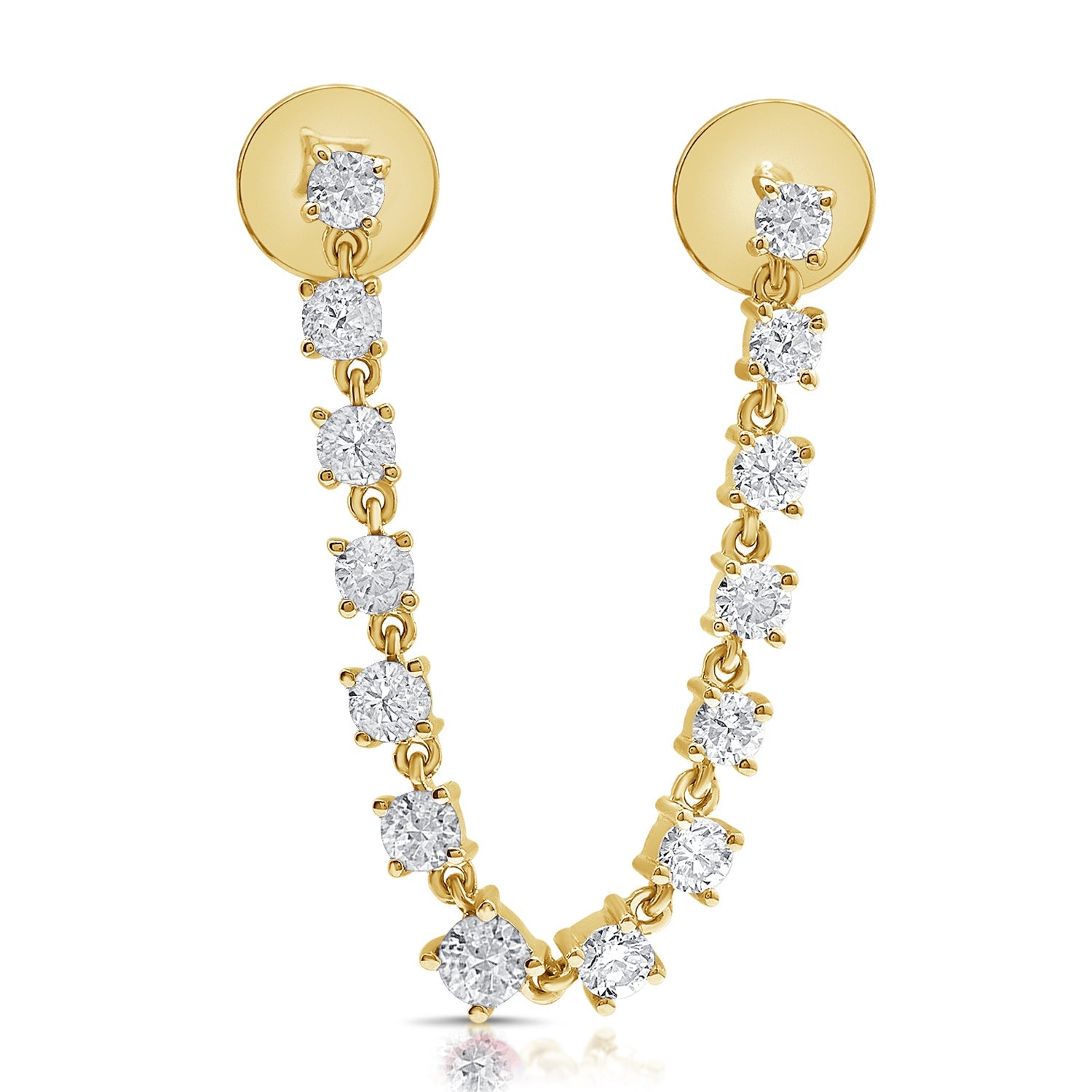 Diamond Stud Chain Double-Hole Earring