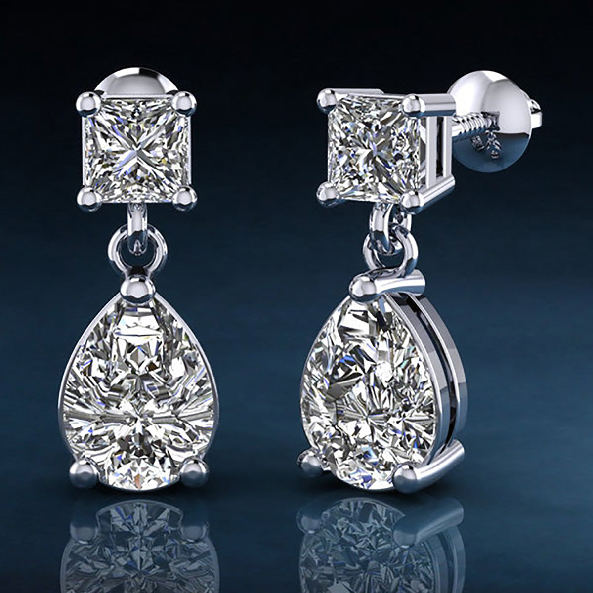 Princess Cut Diamond Teardrop Earrings