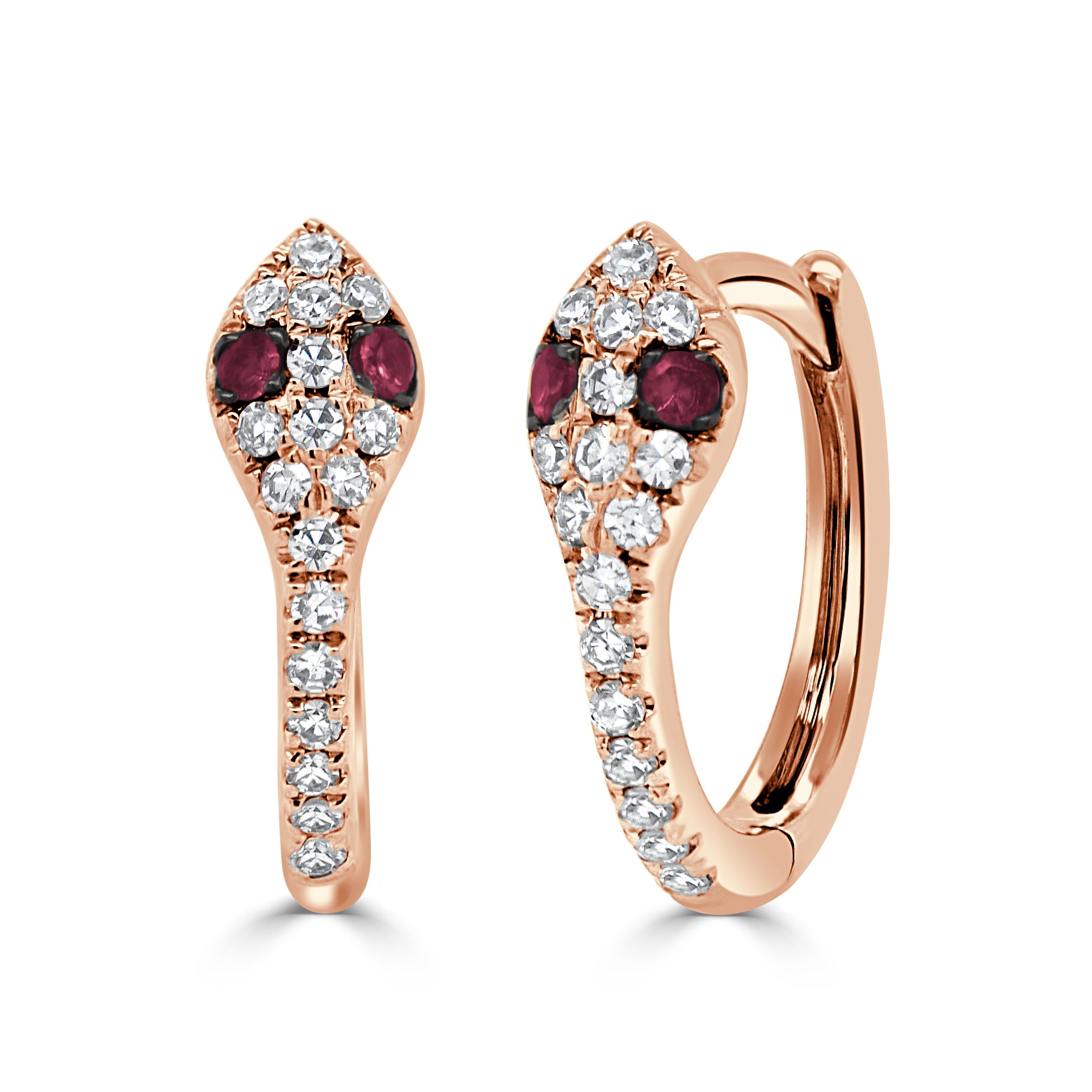Diamond Ruby Snake Huggie Earrings