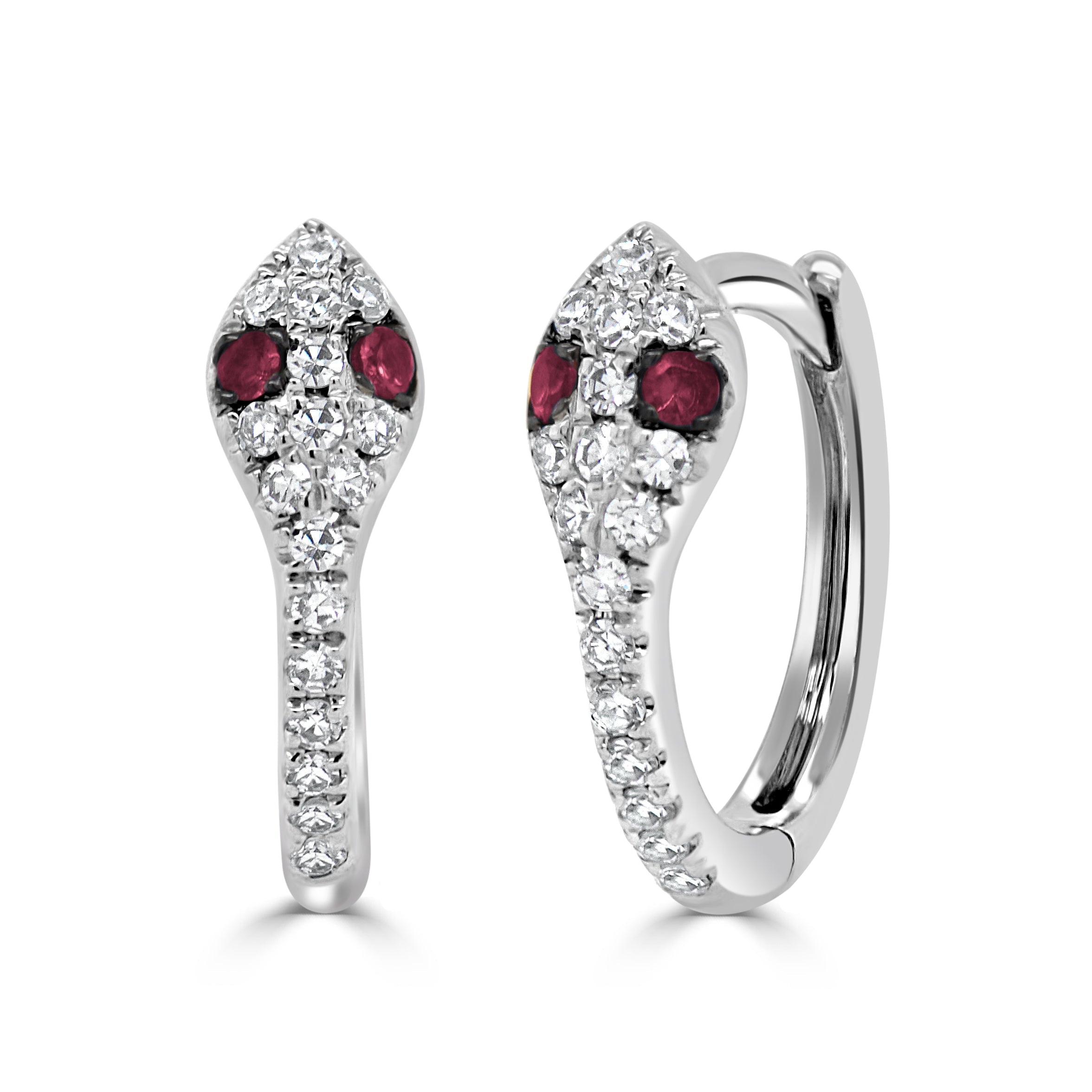 Diamond Ruby Snake Huggie Earrings