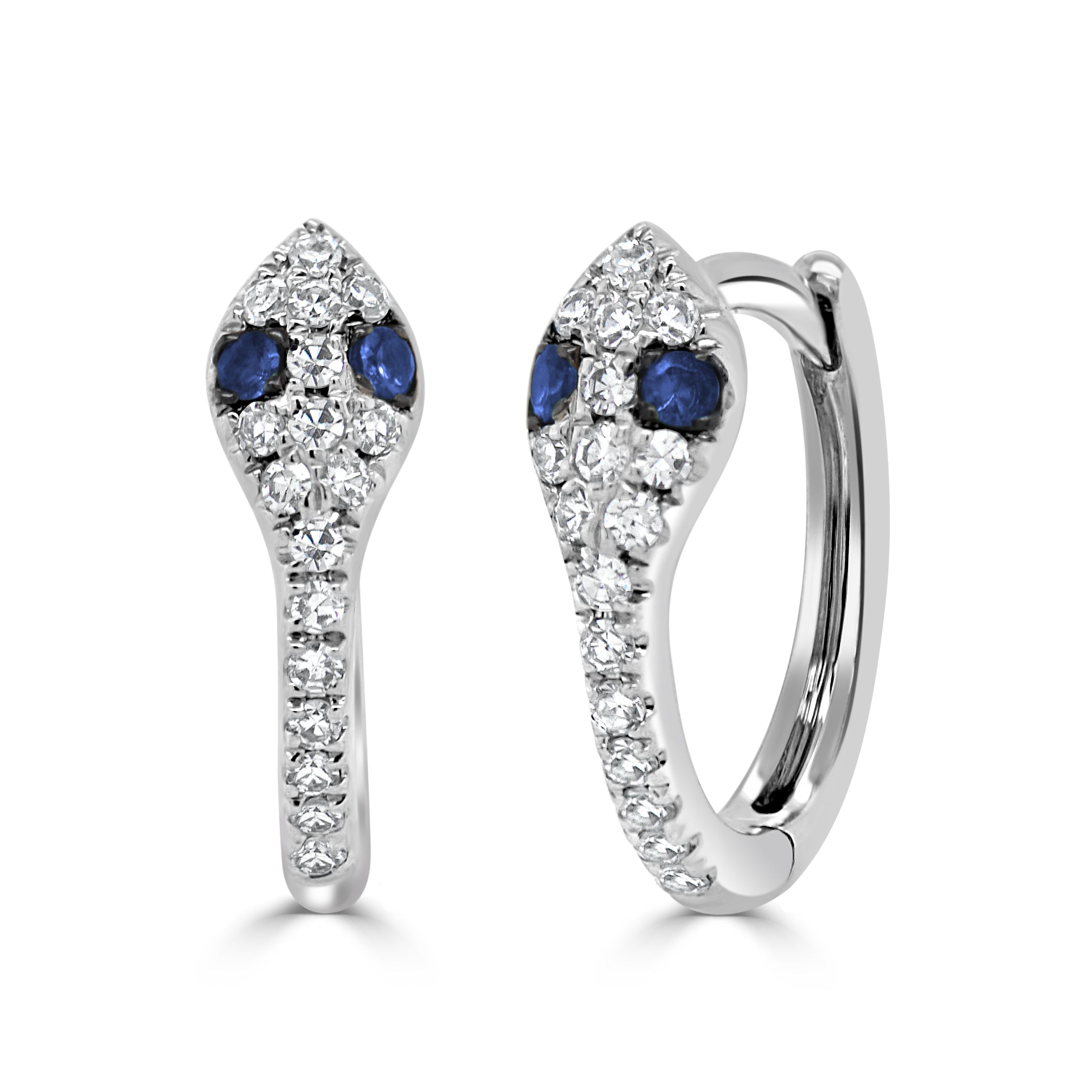 Diamond Blue Sapphire Snake Huggie Earrings
