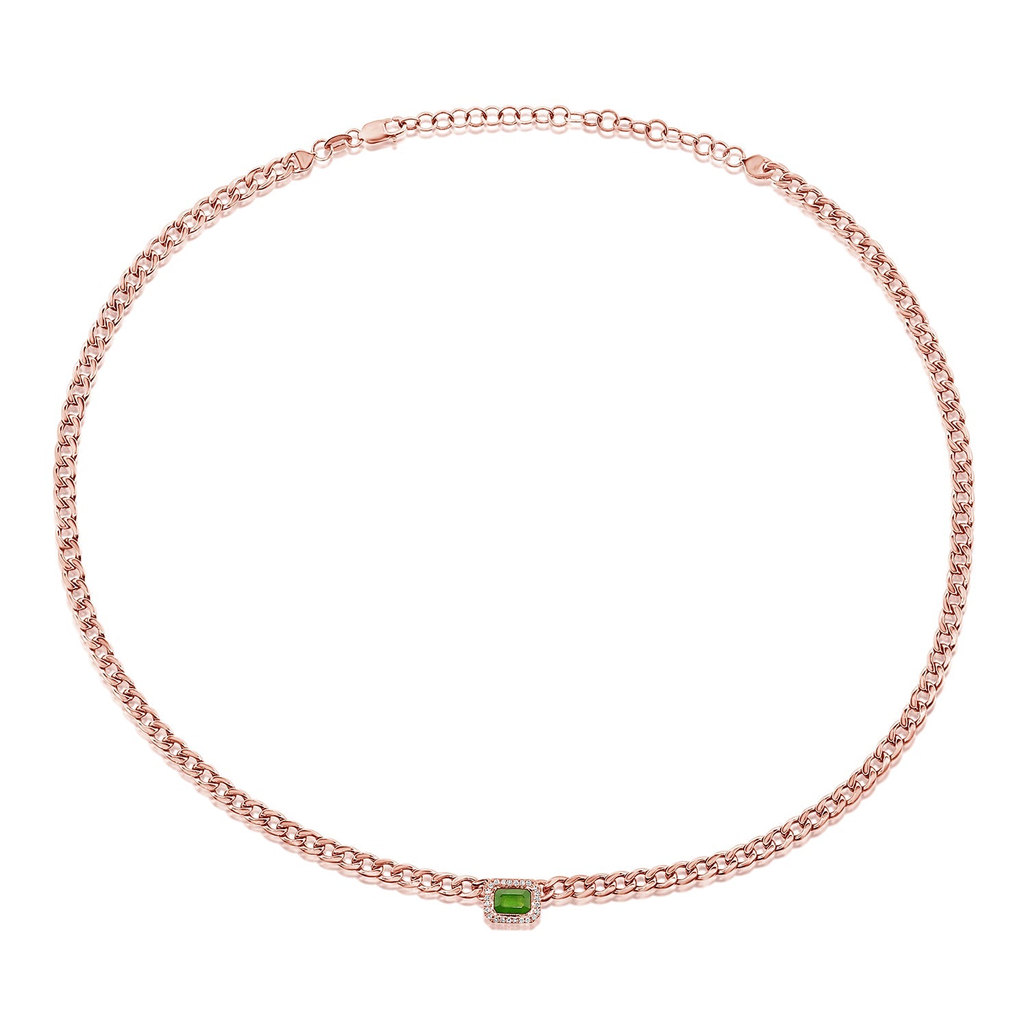 Green Emerald Diamond Link Necklace