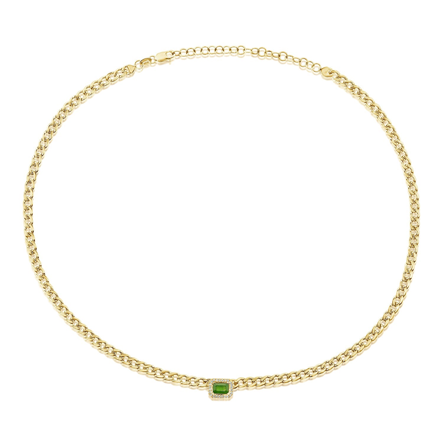 Green Emerald Diamond Link Necklace