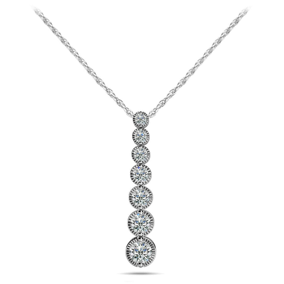 Milgrain Graduated Diamond Drop Pendant 