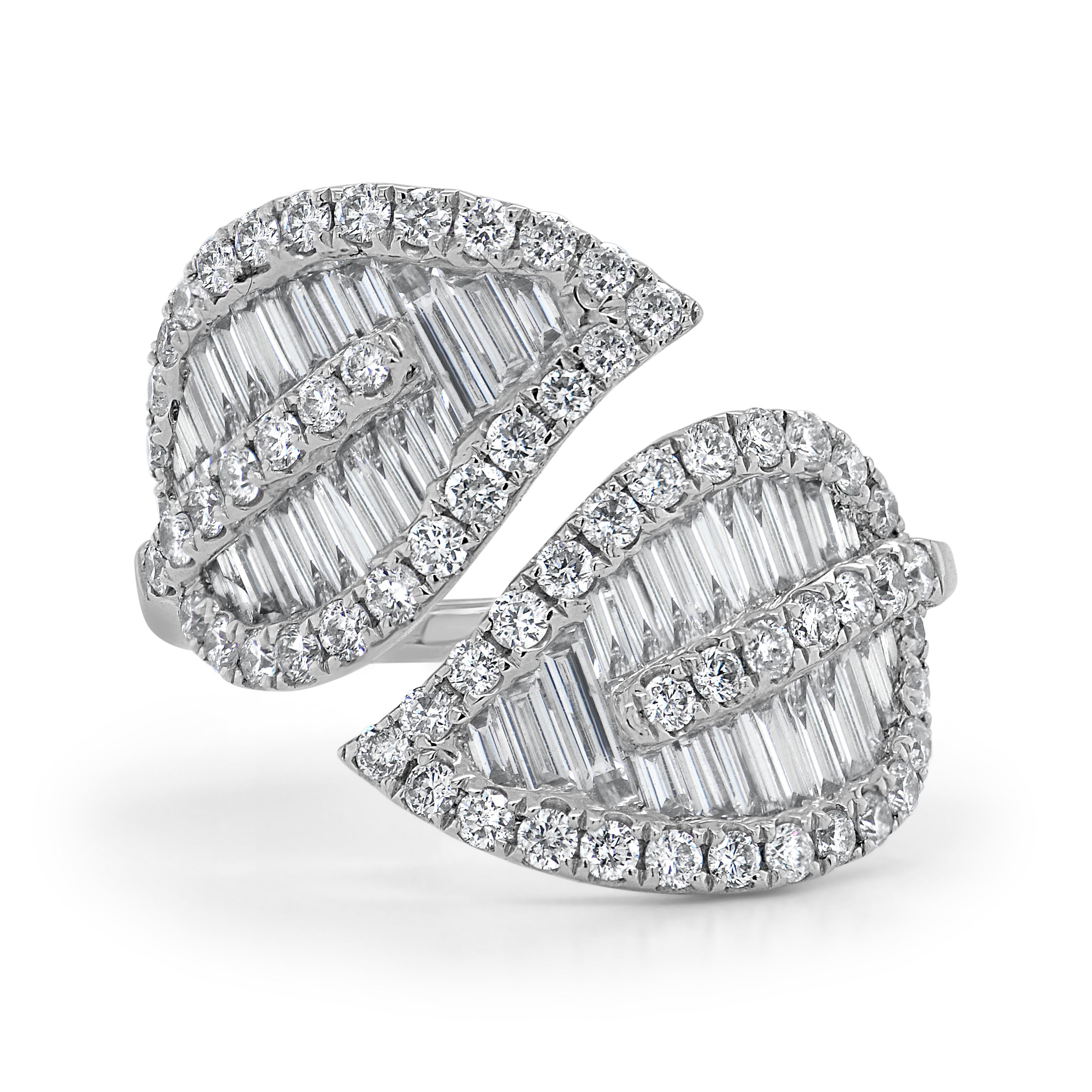 Diamond Baguette Crossover Leaf Ring