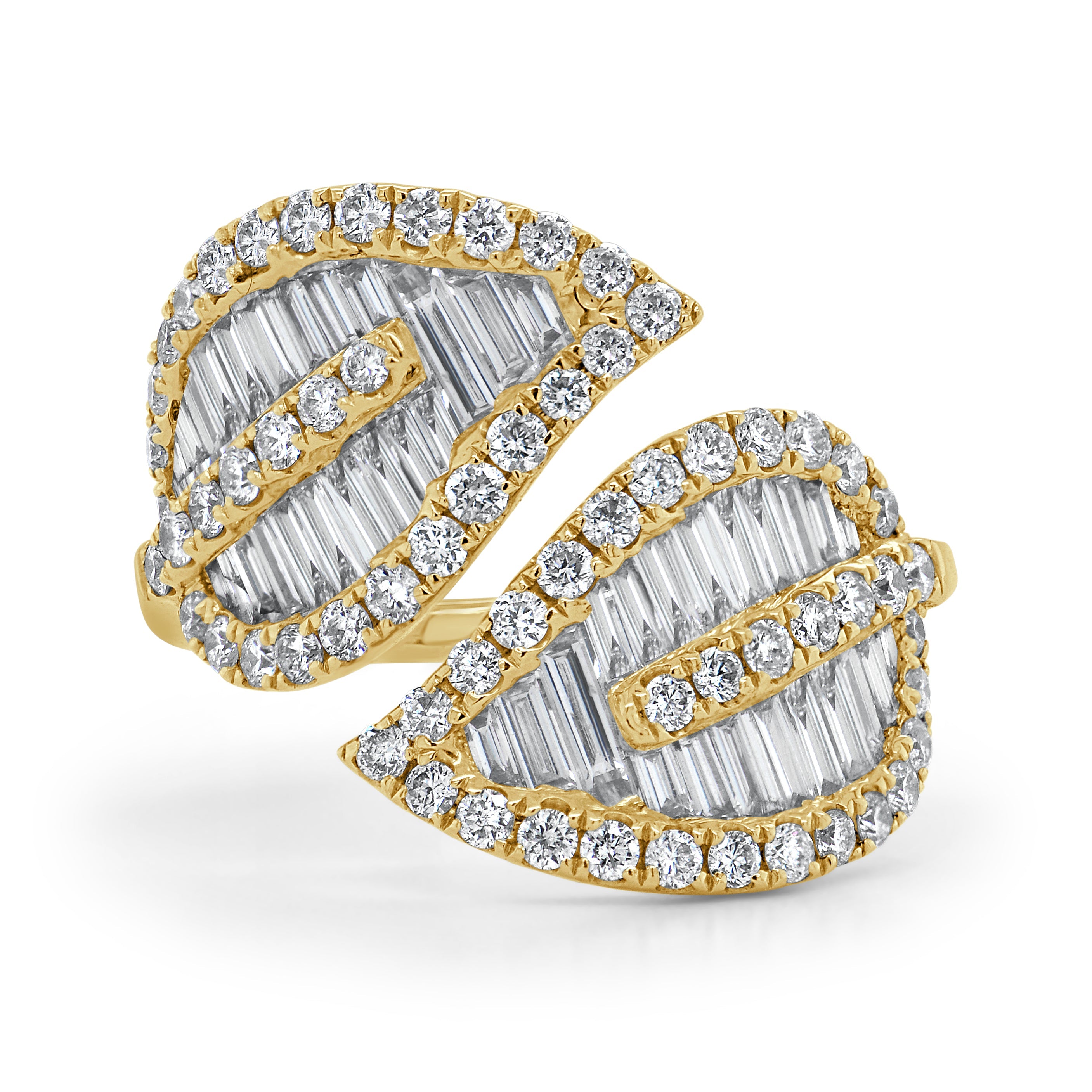 Diamond Baguette Crossover Leaf Ring