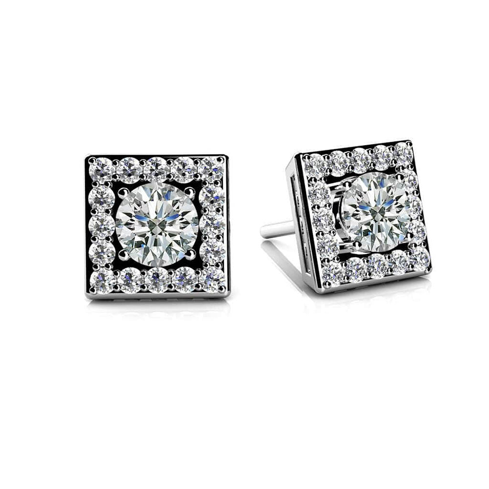Diamond Centered Square Studs Earrings