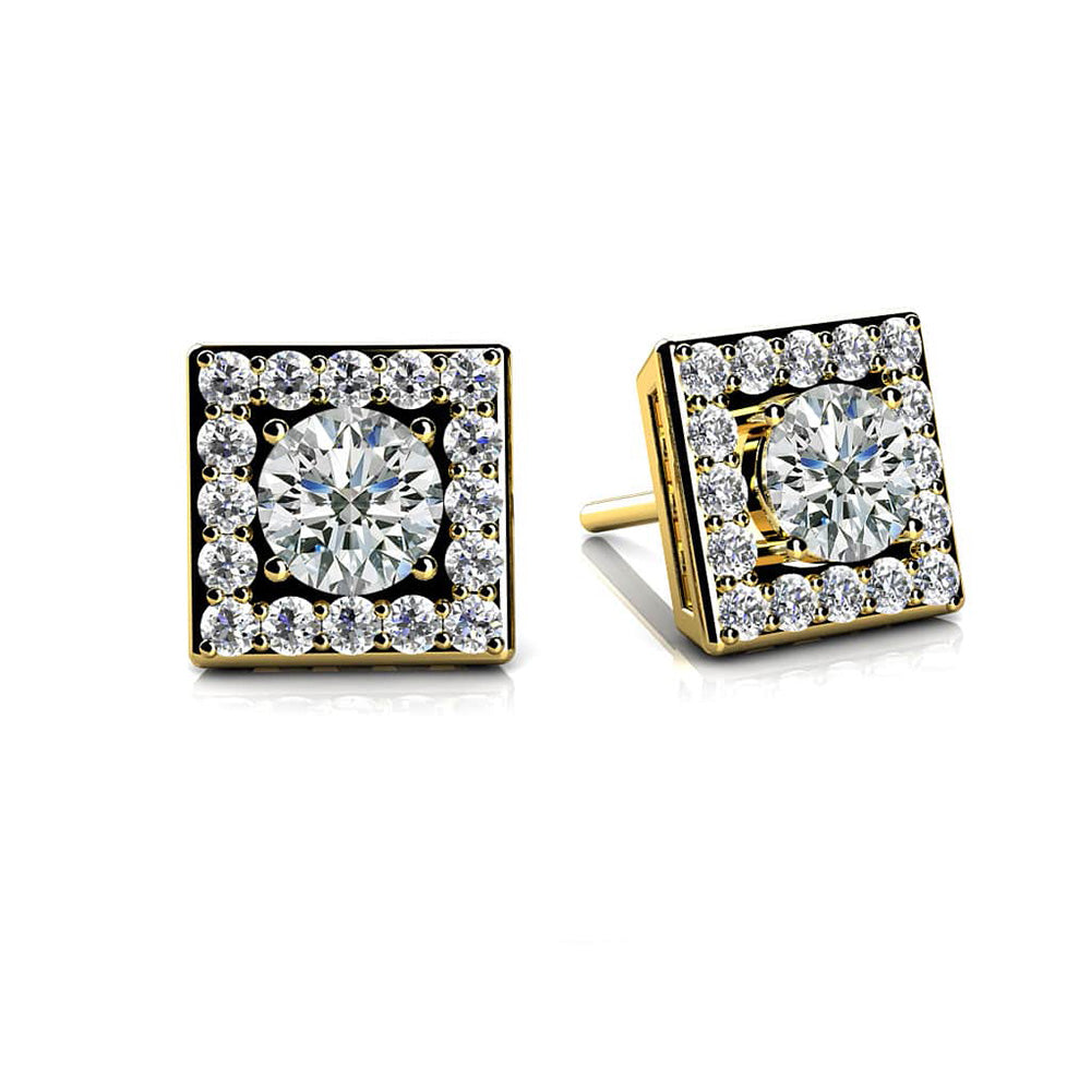 Diamond Centered Square Studs Earrings