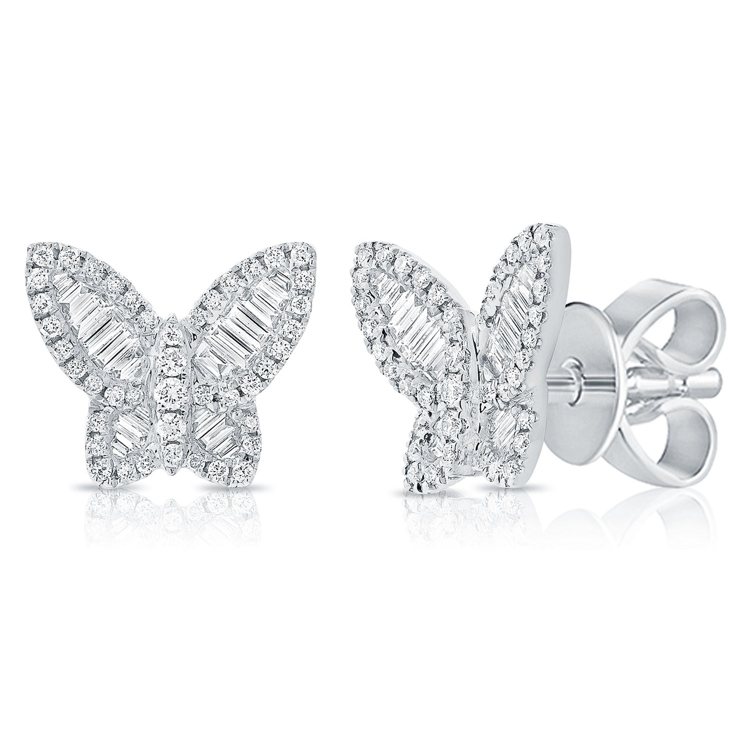 Baguette Diamond Butterfly Stud Earrings