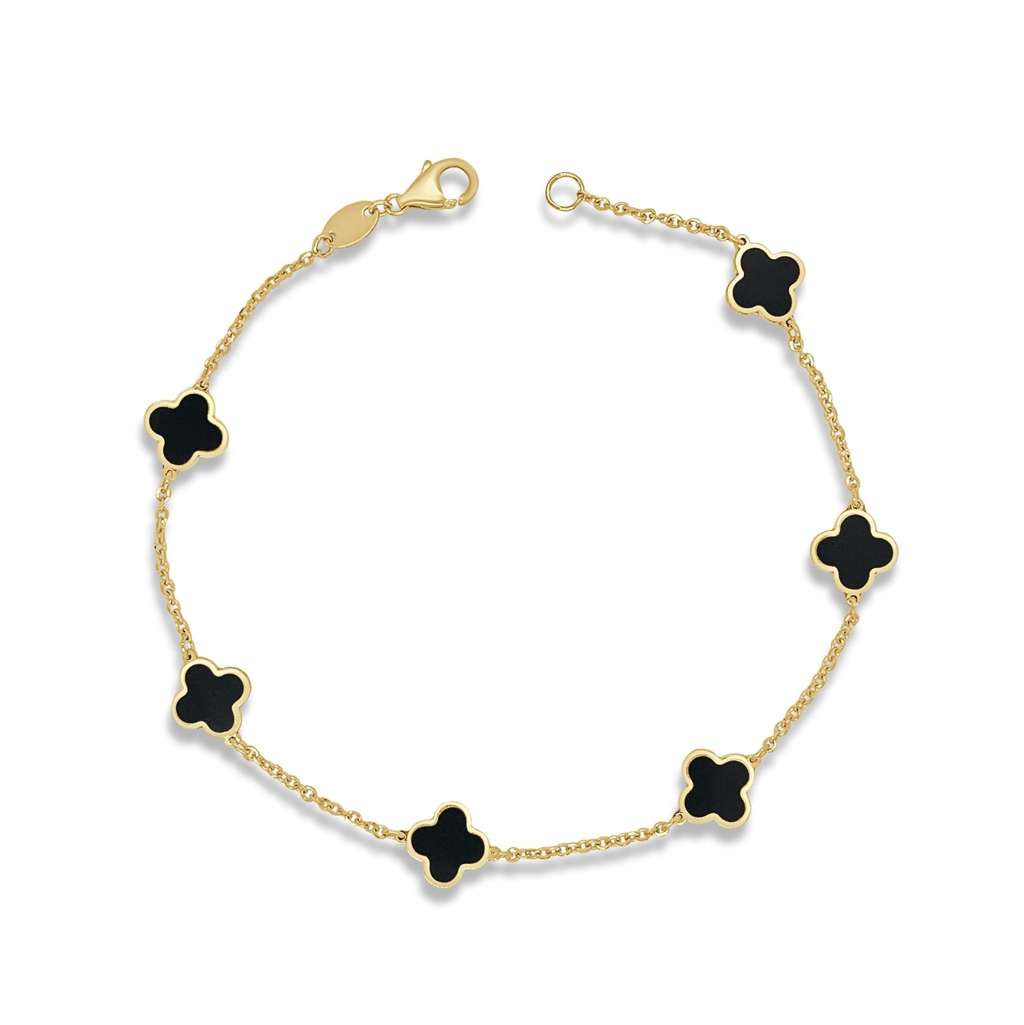 Black Onyx Station Clover Bracelet