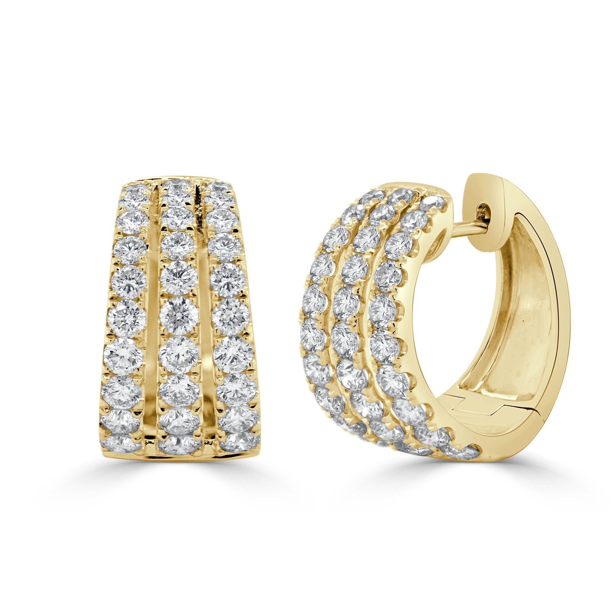 Diamond 3 - Row Huggie Earrings