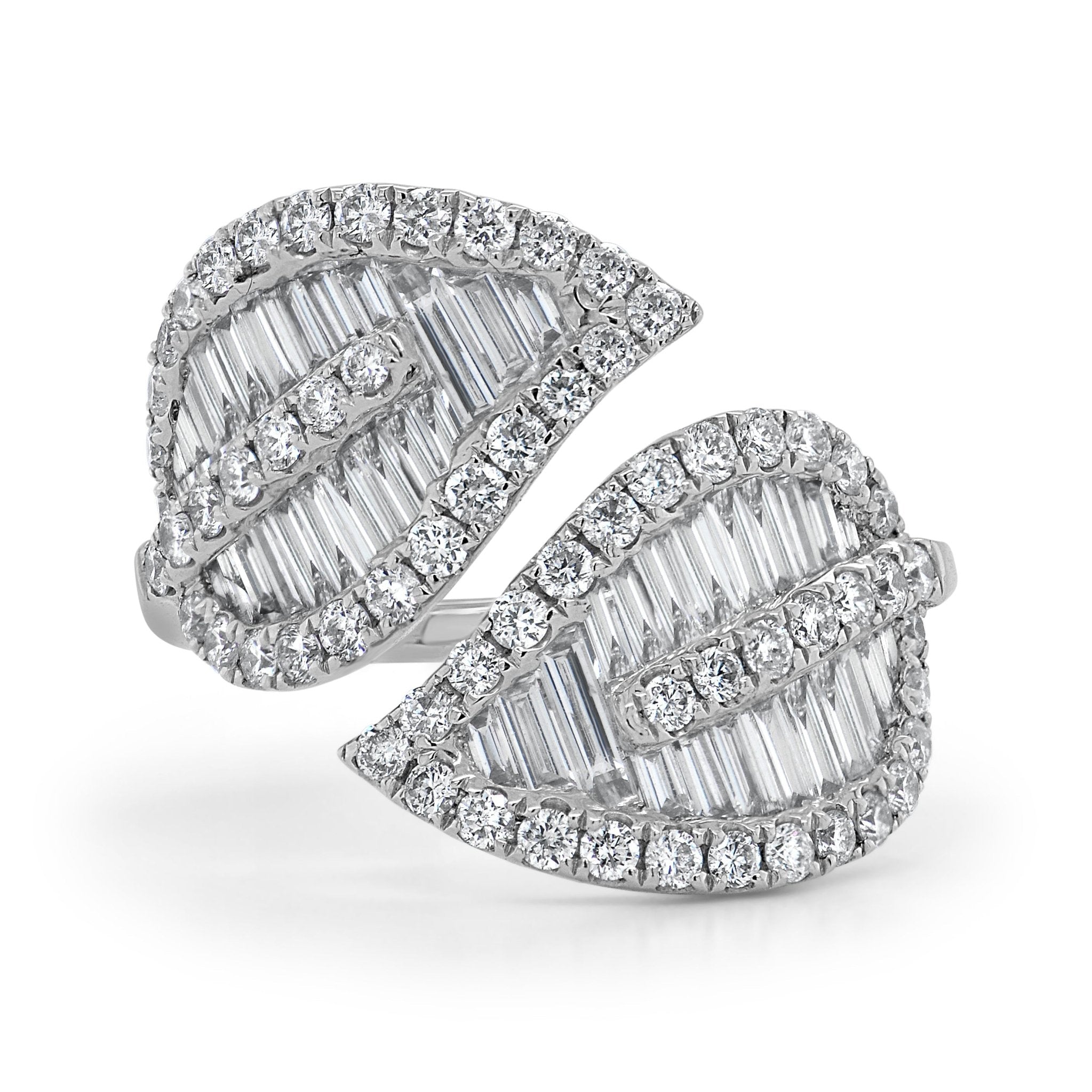 Diamond Baguette Crossover Leaf Ring