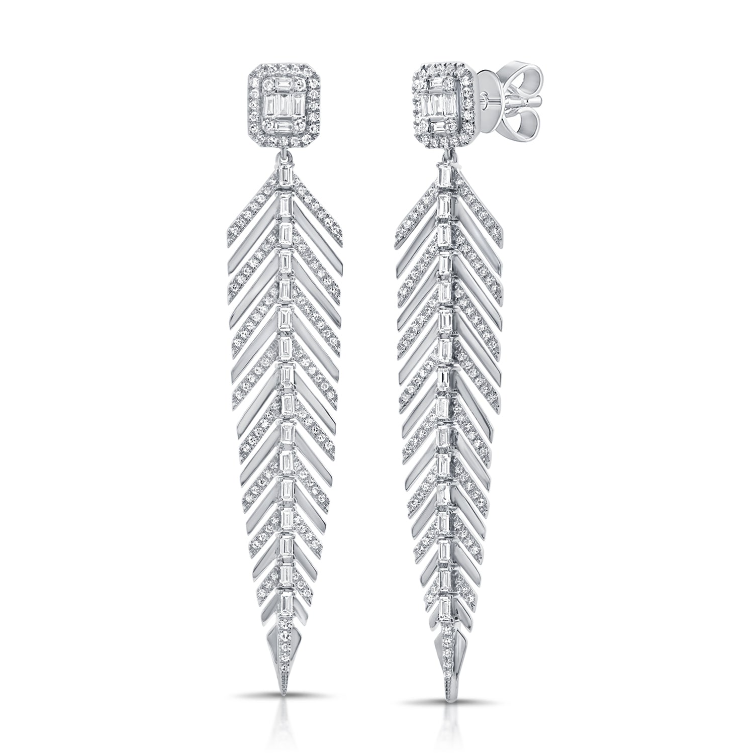 Diamond Feather Dangle Earrings