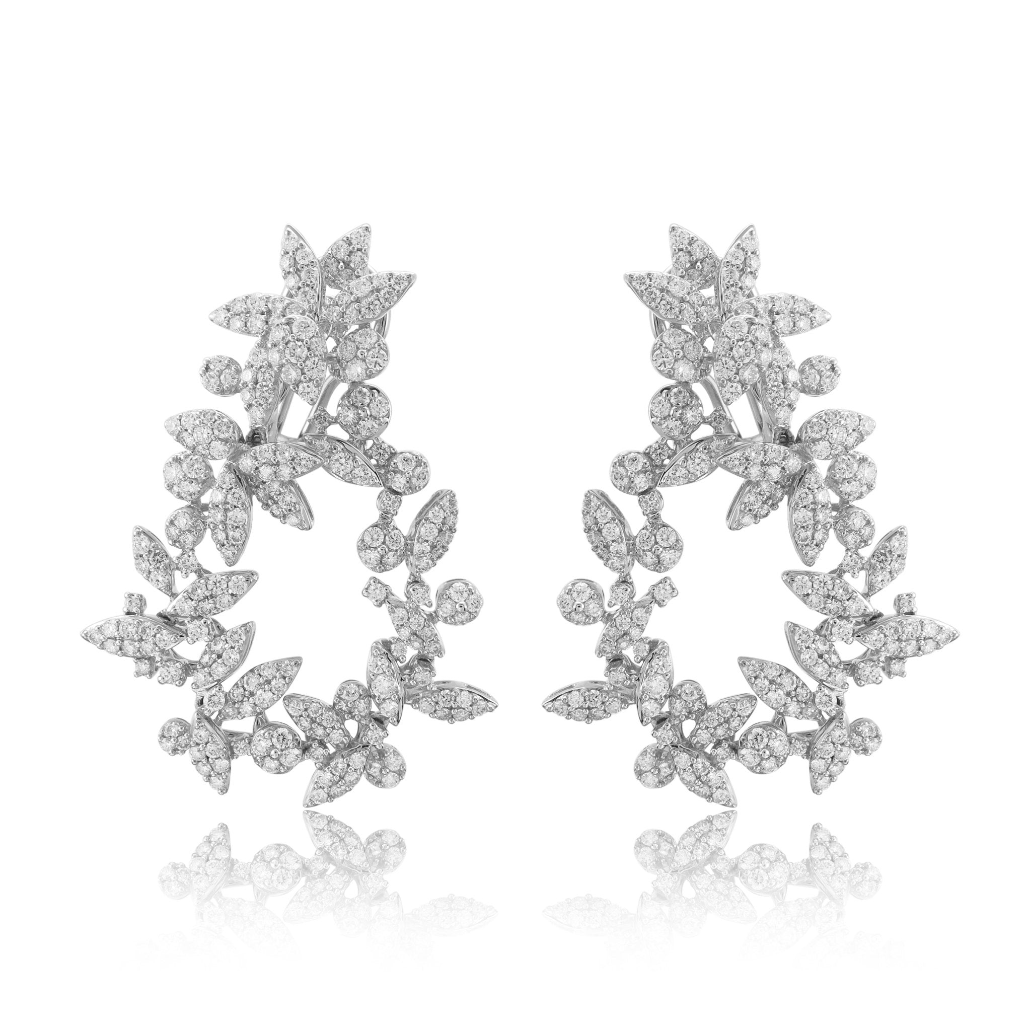 Diamond Flower Cluster Dangle Earrings