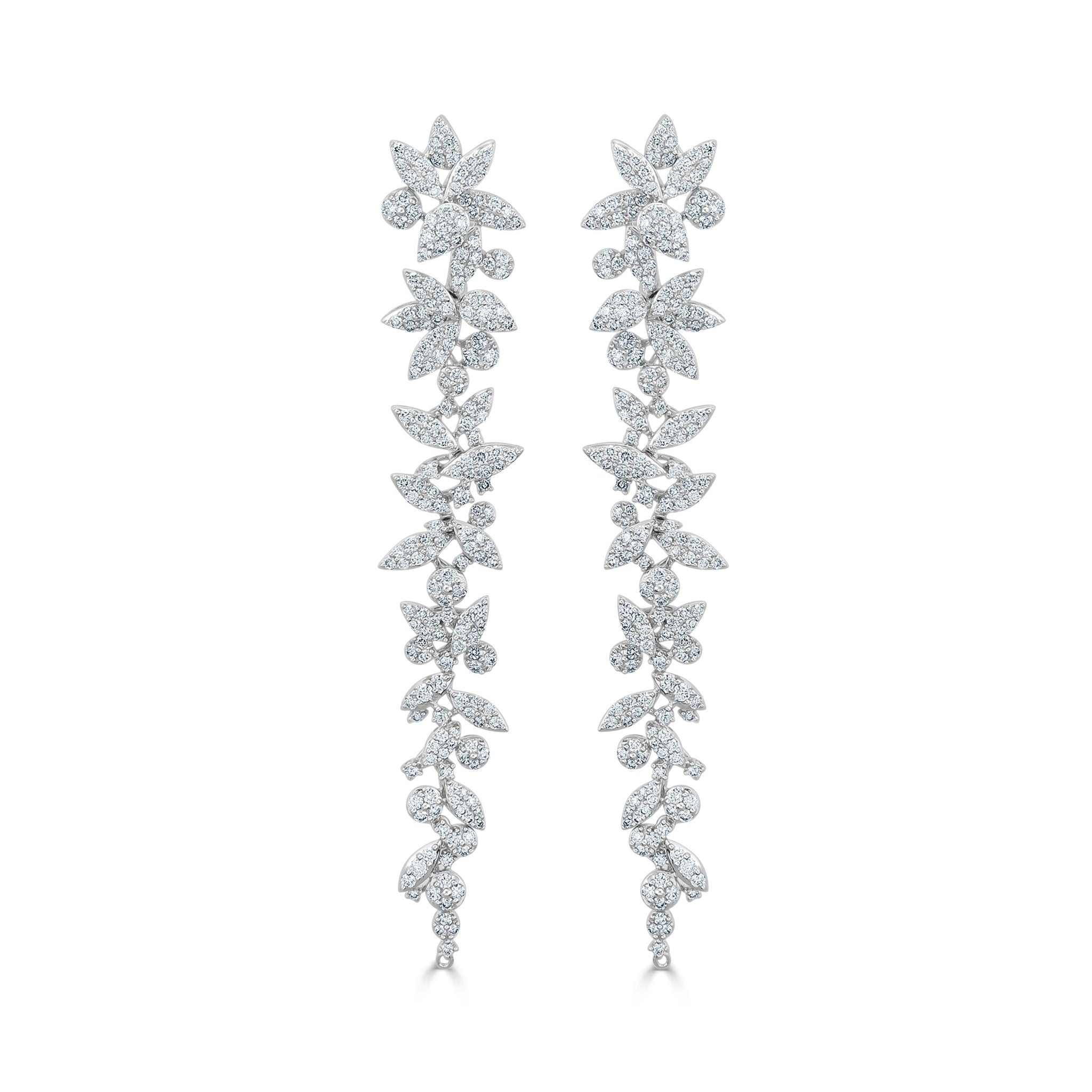 Diamond Flower Cluster Dangle Earrings
