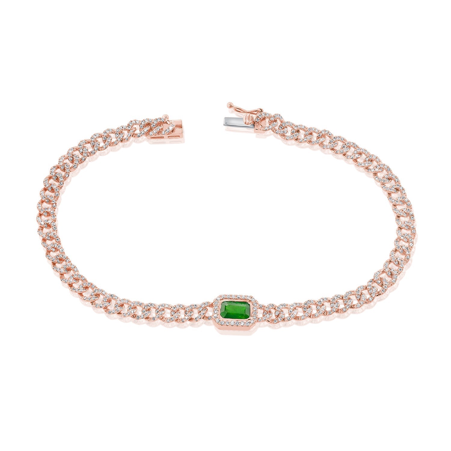 Diamond Green Emerald Link Bracelet