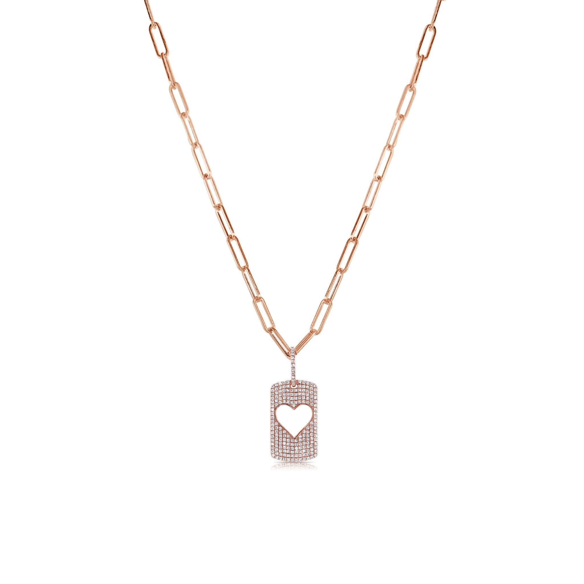 Diamond Heart Tag Link Paperclip Necklace