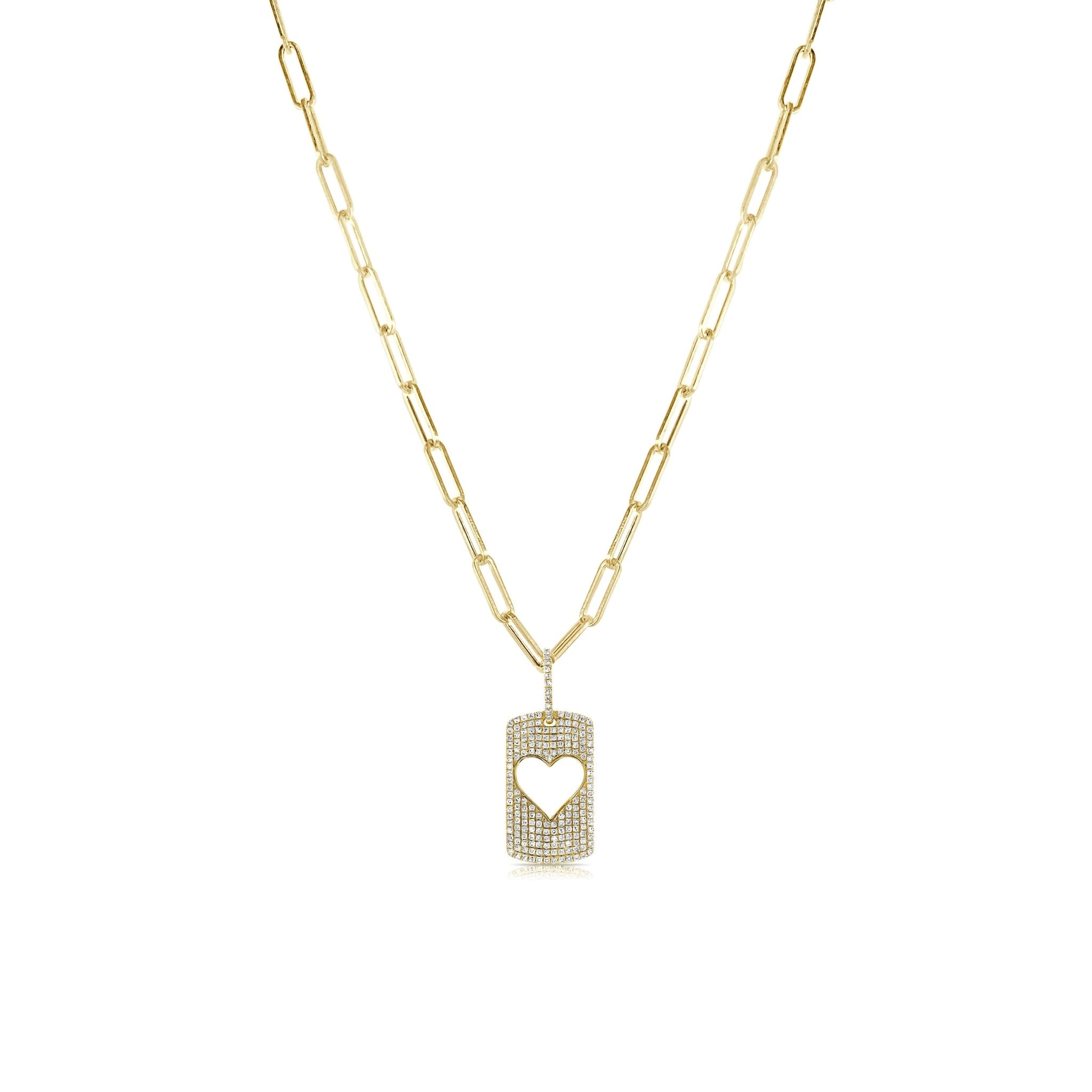 Diamond Heart Tag Link Paperclip Necklace