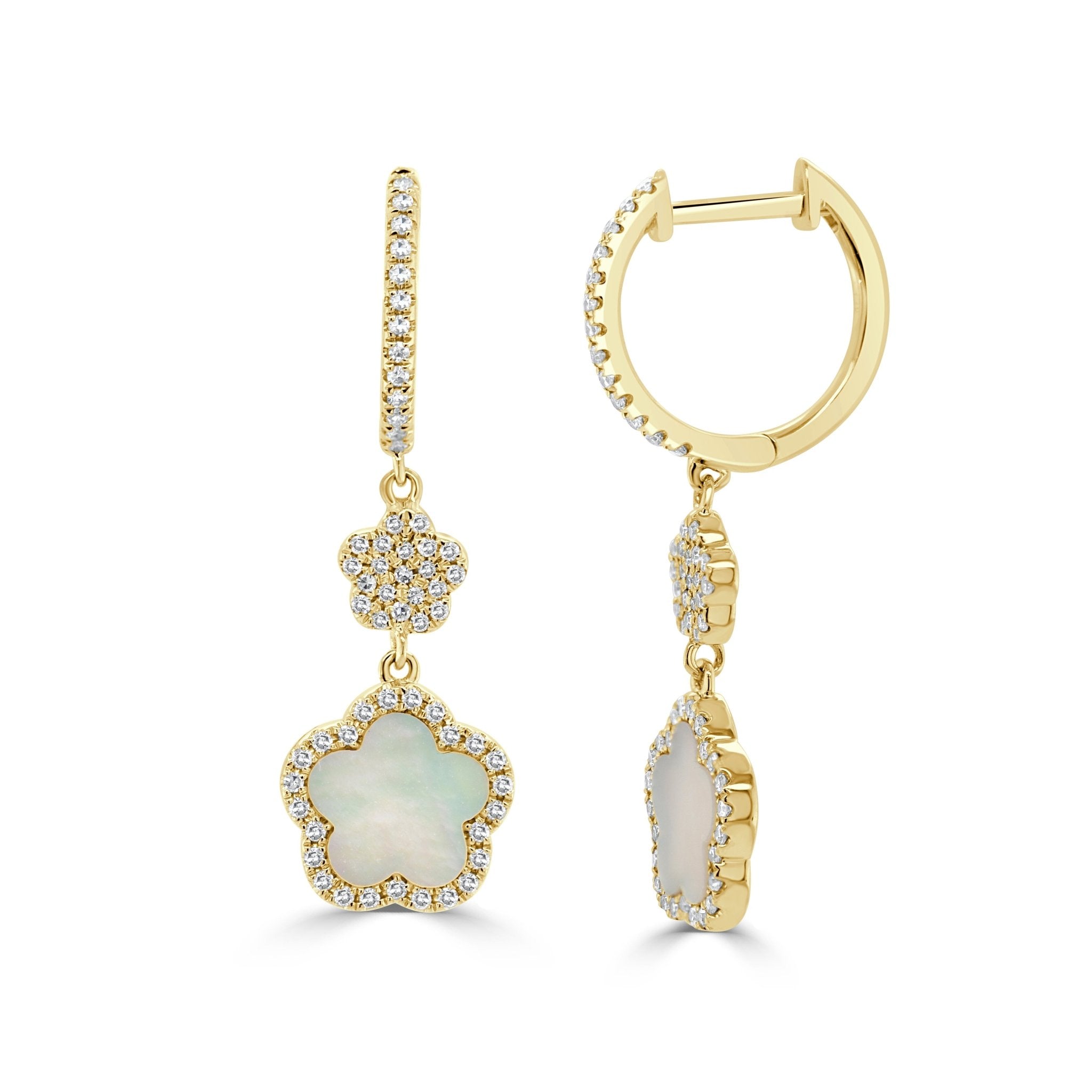 Diamond Mother of Pearl Clover Dangle Earring