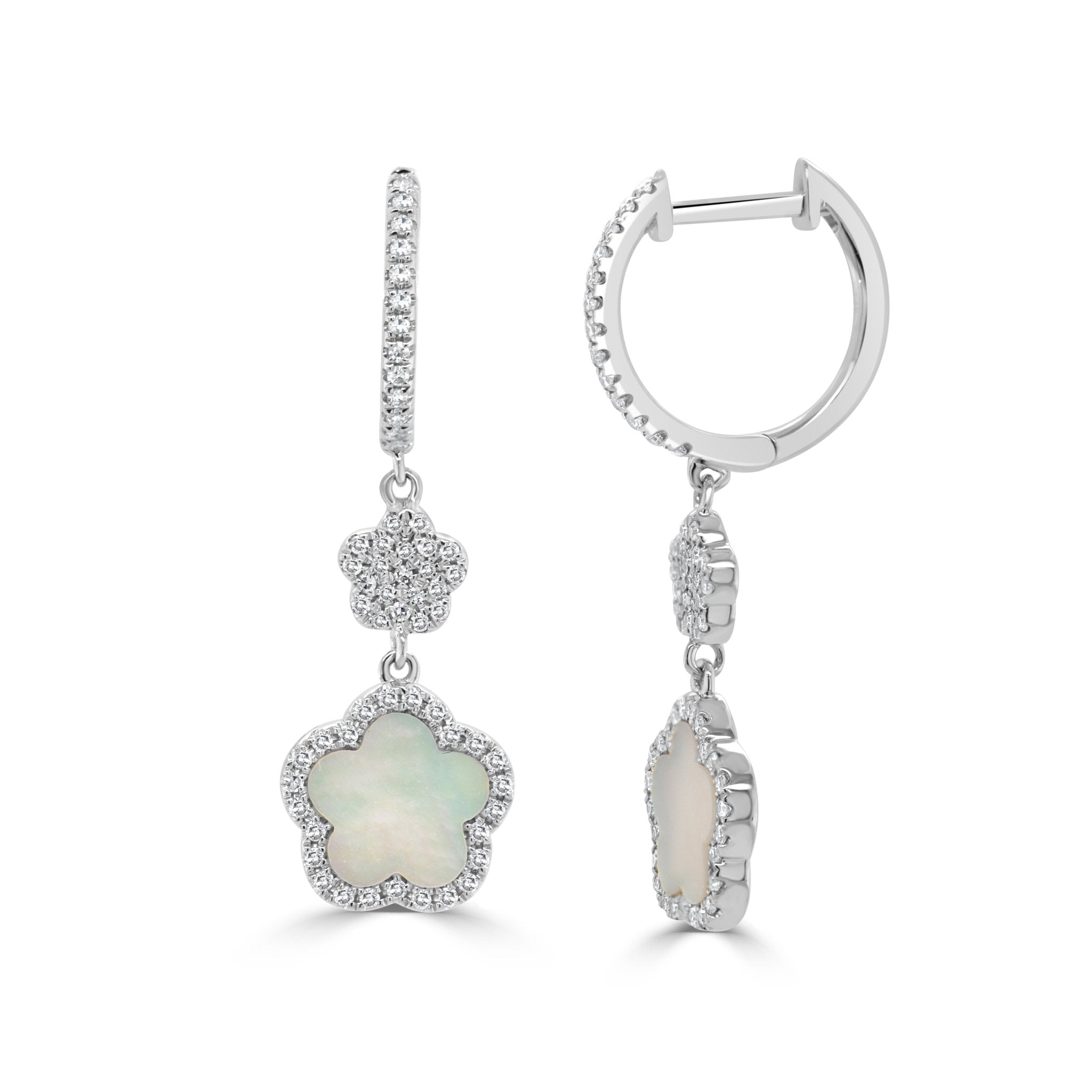 Diamond Mother of Pearl Clover Dangle Earring