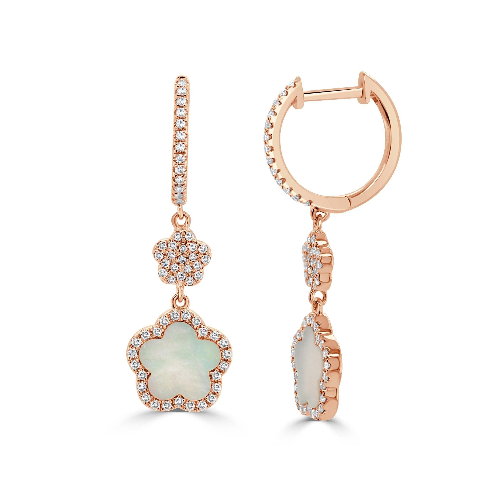 Diamond Mother of Pearl Clover Dangle Earring