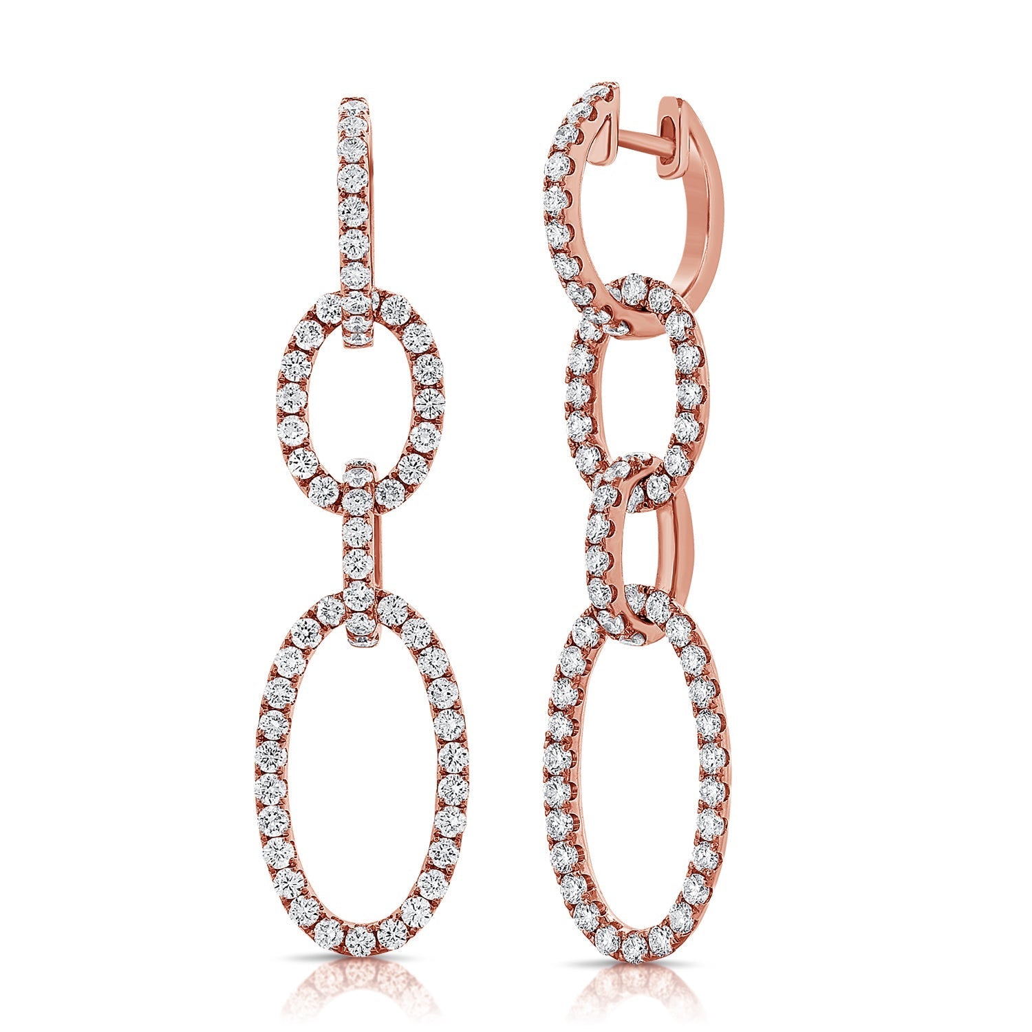 Diamond Oval Link Drop Earrings