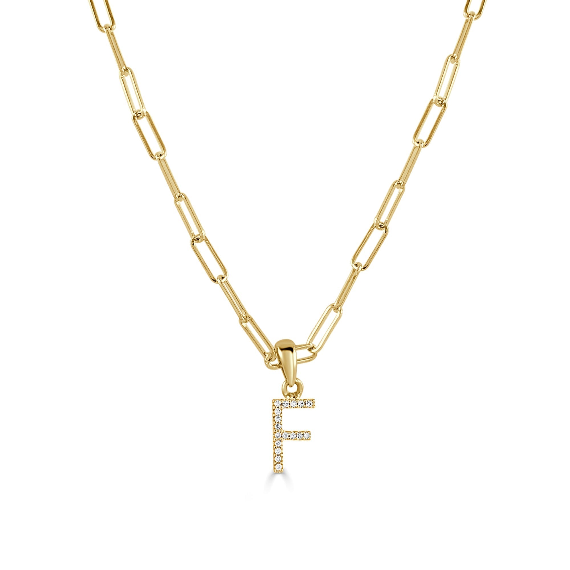 Diamond Paperclip Chain Initial Pendant Necklace