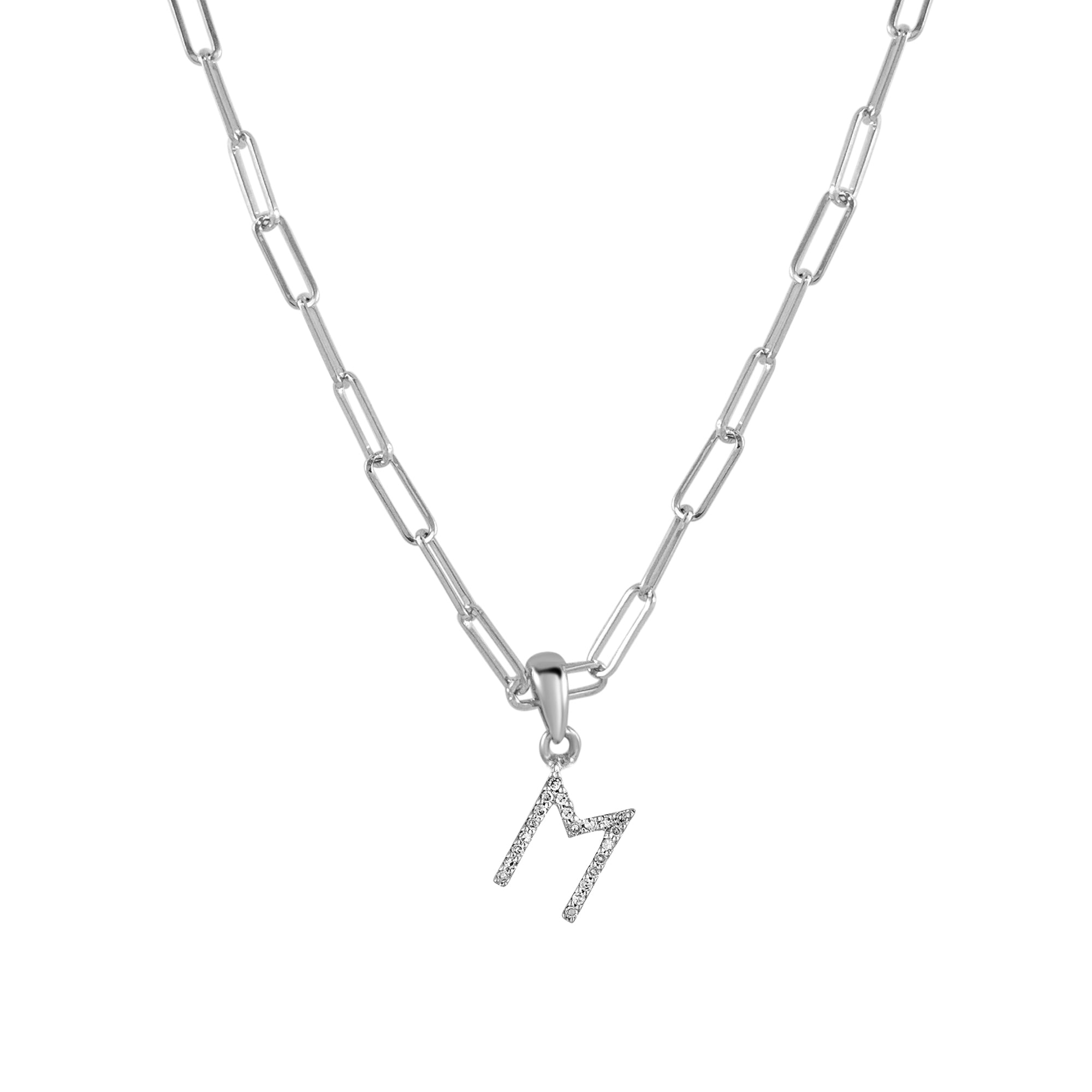 Diamond Paperclip Chain Initial Pendant Necklace