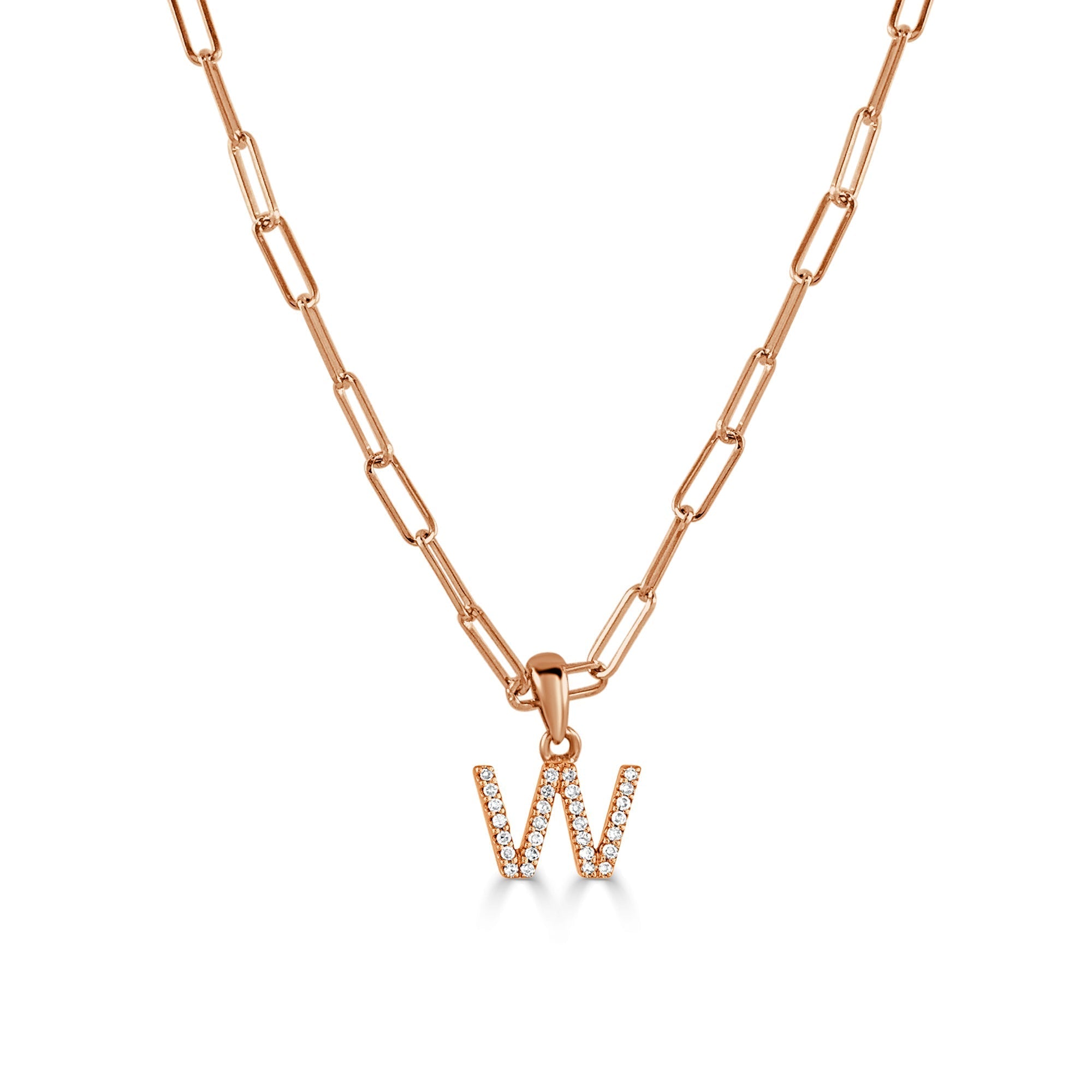 Diamond Paperclip Chain Initial Pendant Necklace