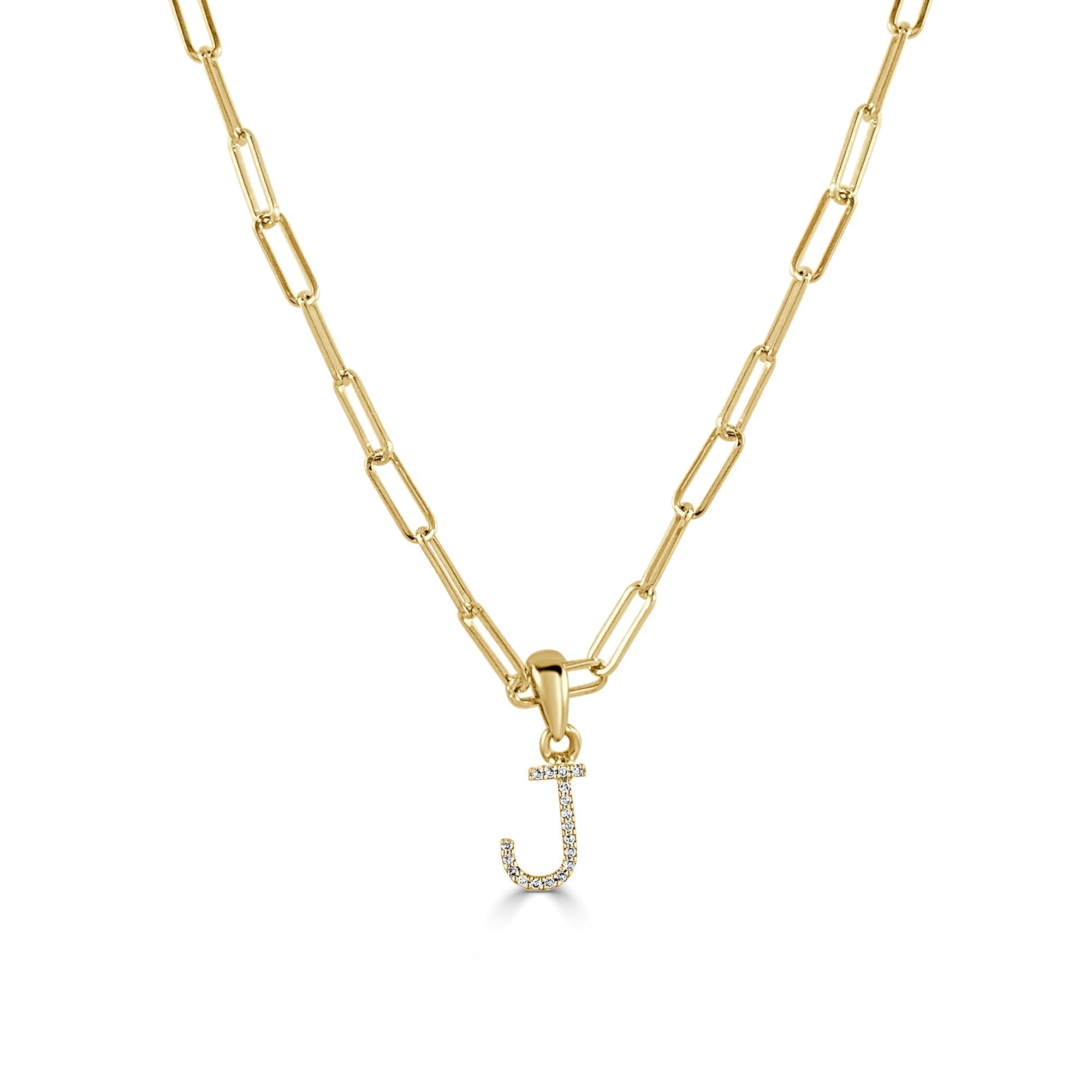 Diamond Paperclip Chain Initial Pendant Necklace