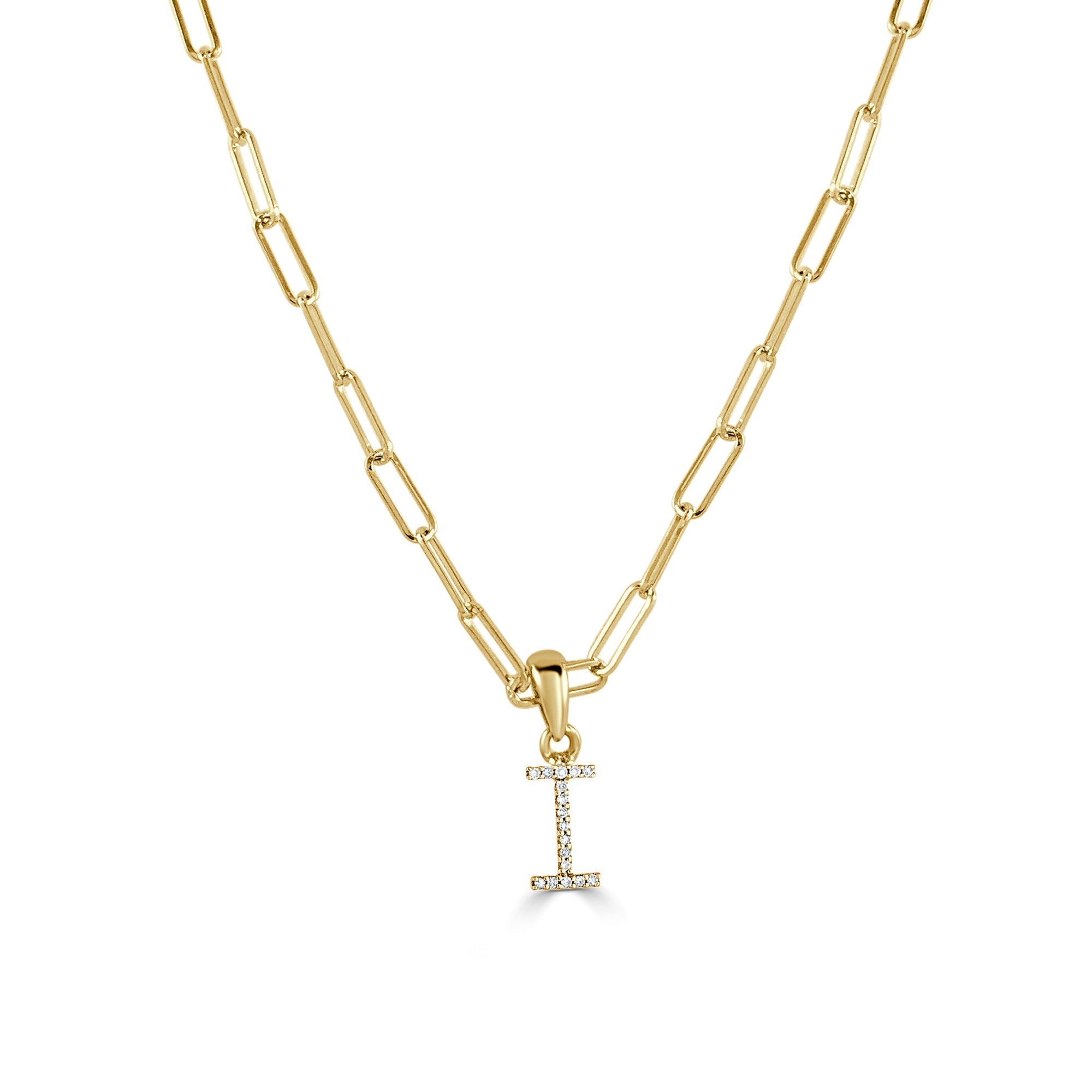 Diamond Paperclip Chain Initial Pendant Necklace