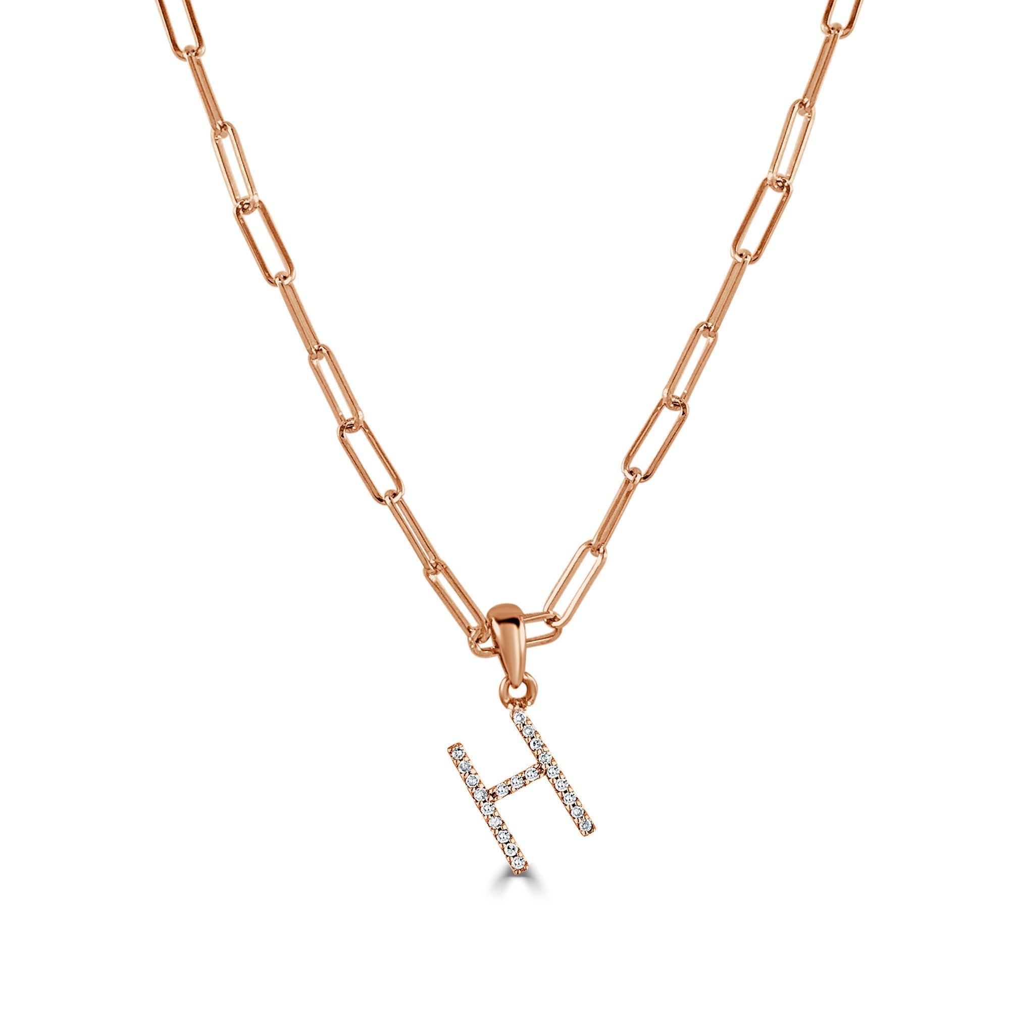 Diamond Paperclip Chain Initial Pendant Necklace